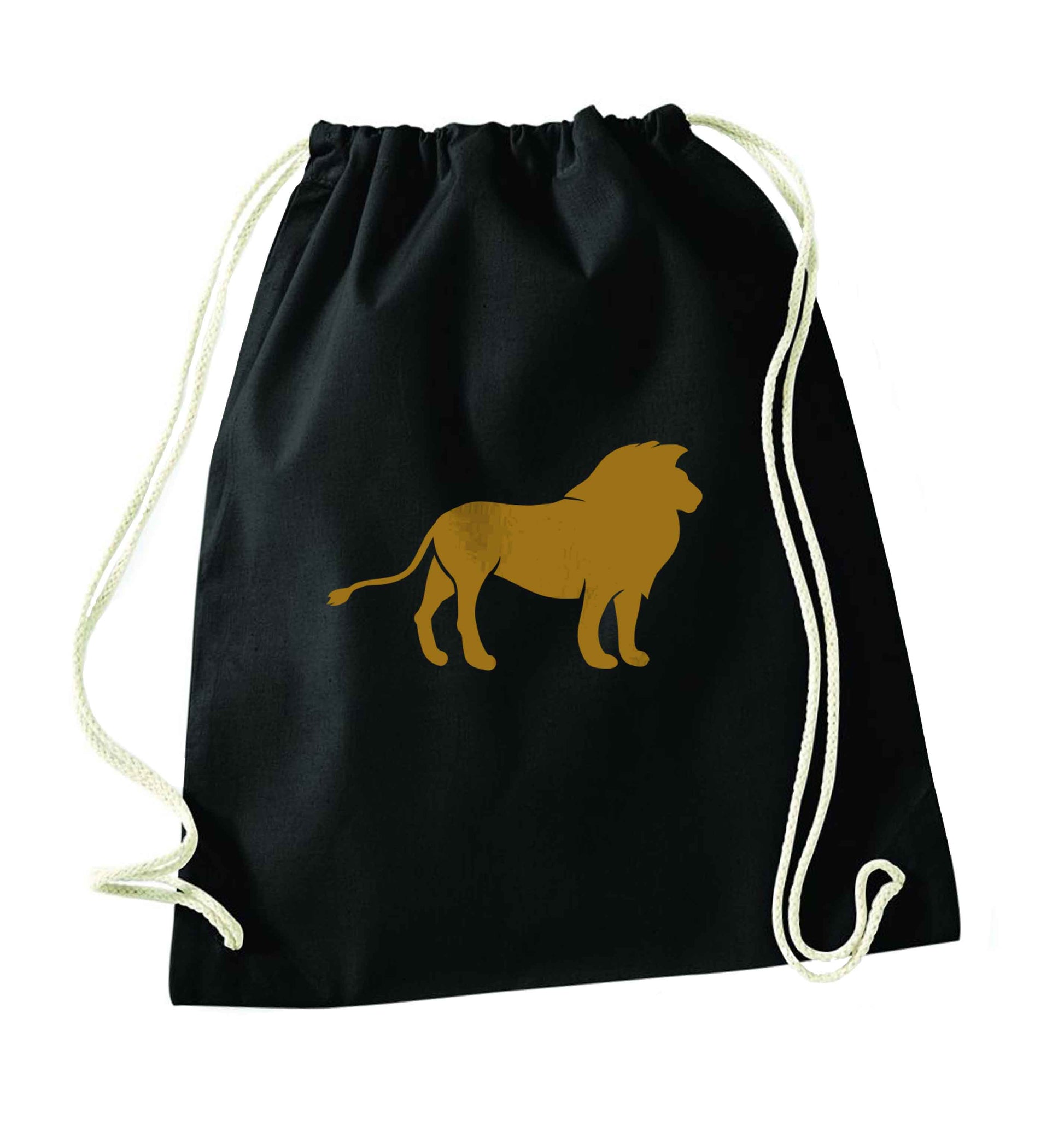 Gold lion black drawstring bag