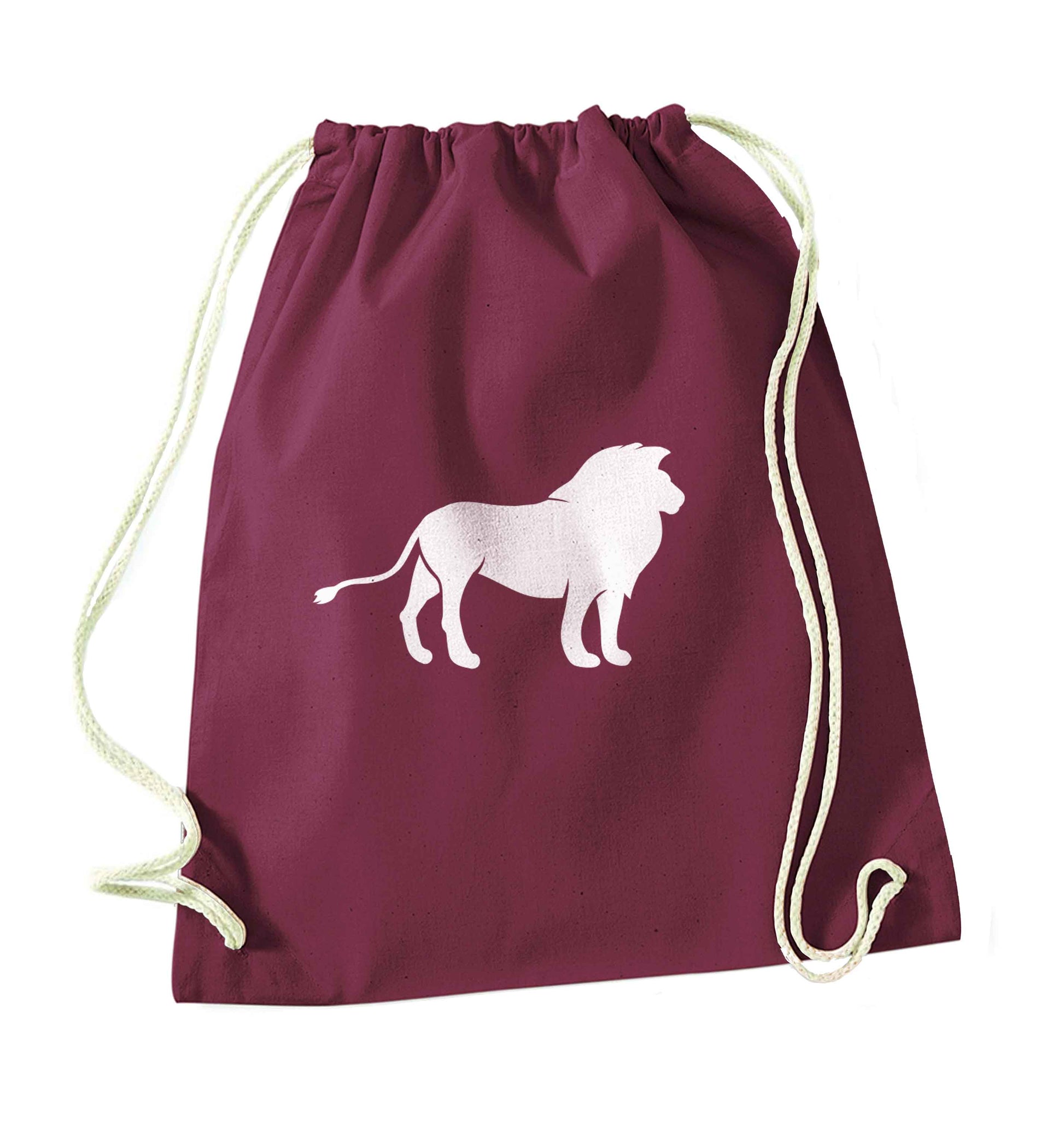 Gold lion maroon drawstring bag