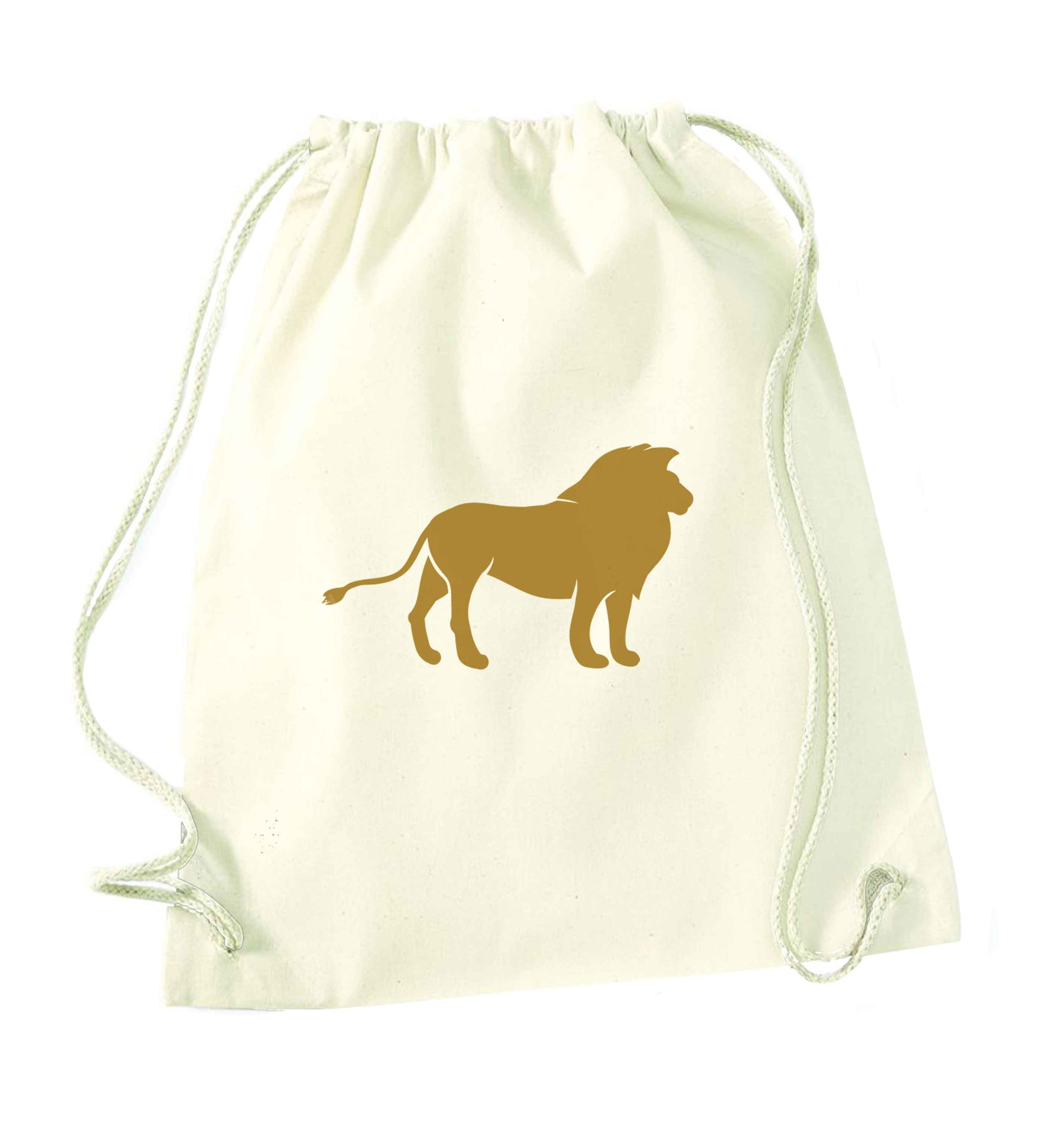 Gold lion natural drawstring bag