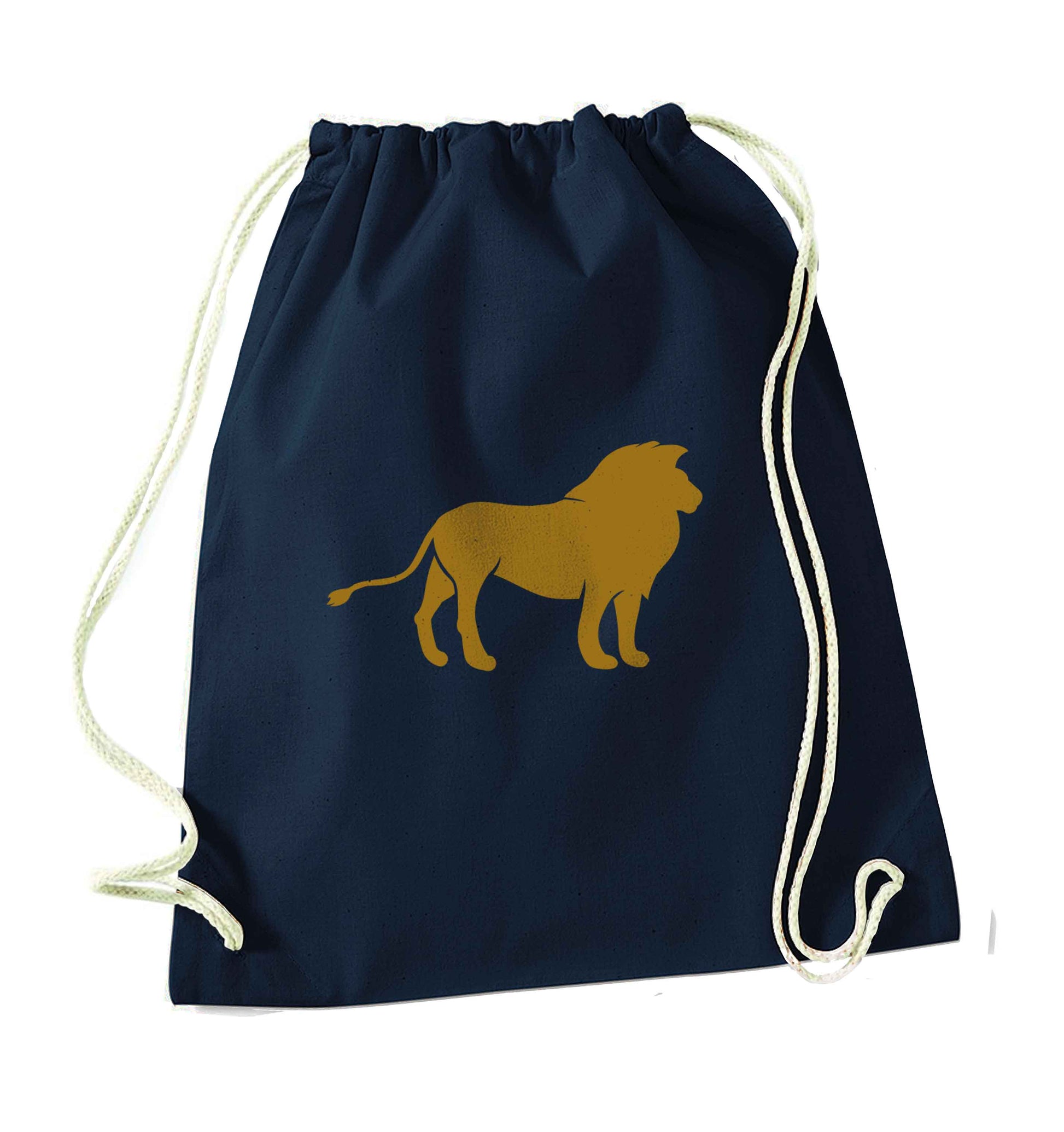 Gold lion navy drawstring bag