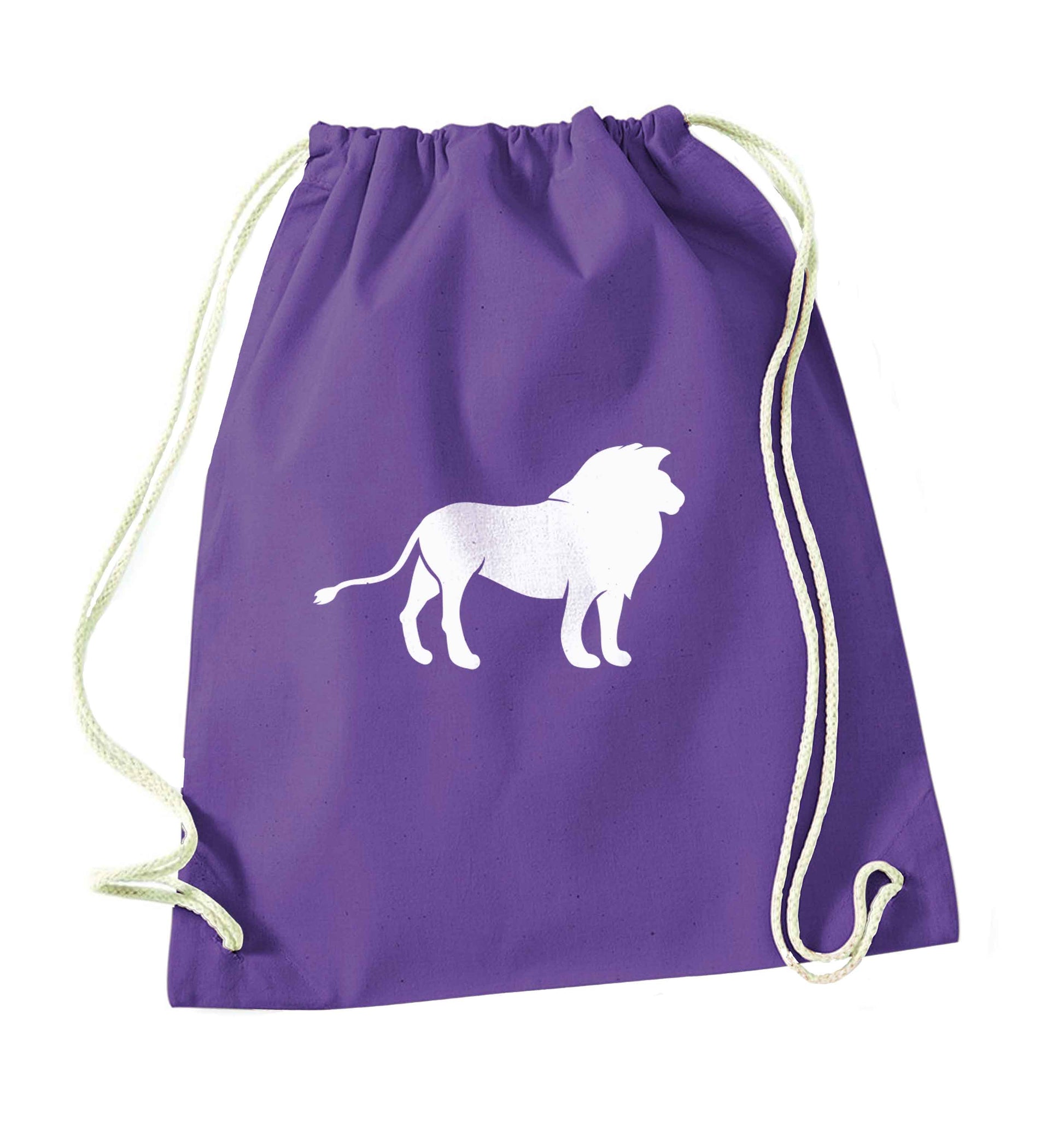 Gold lion purple drawstring bag