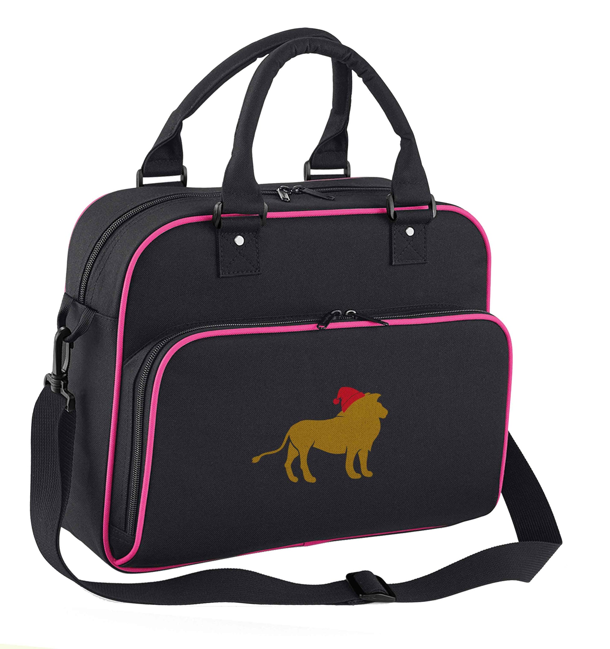 Gold lion santa children's dance bag black with pink detail