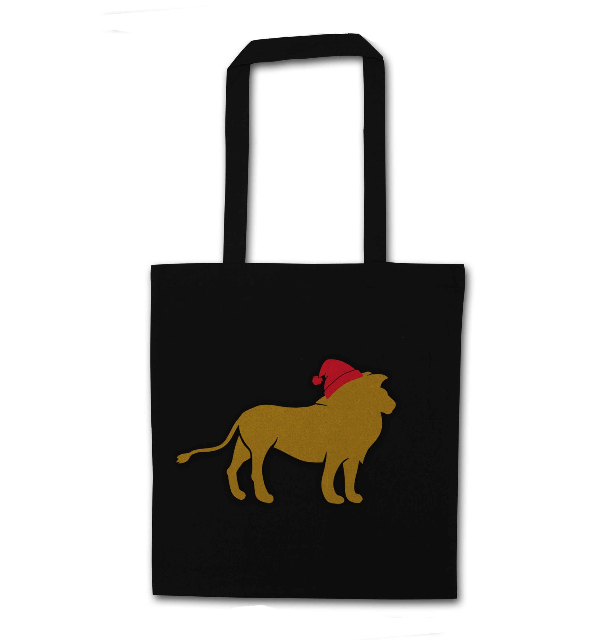 Gold lion santa black tote bag