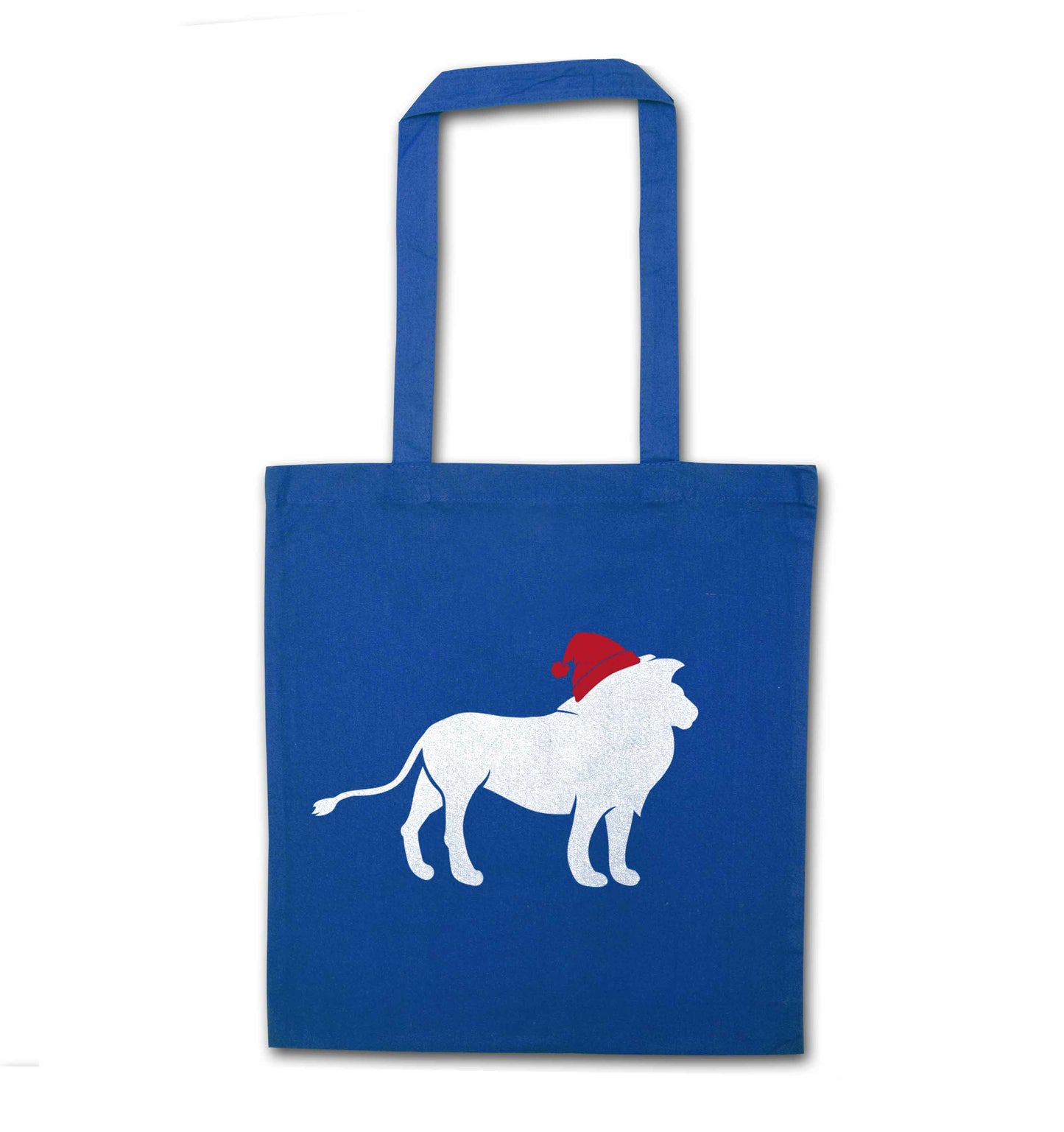 Gold lion santa blue tote bag
