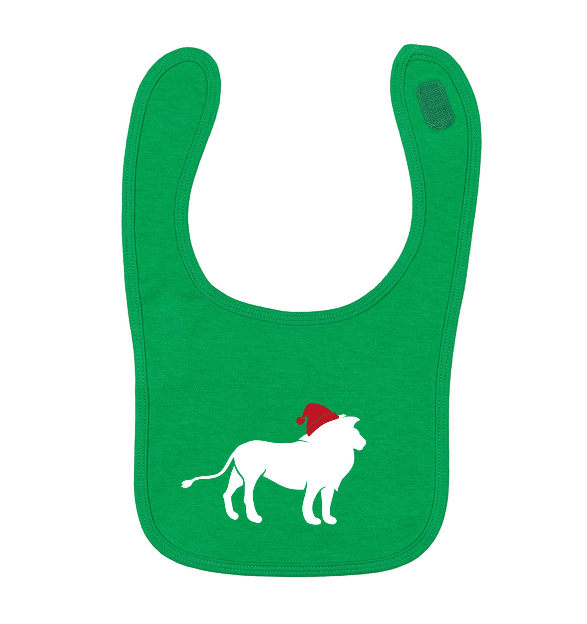 Gold lion santa green baby bib