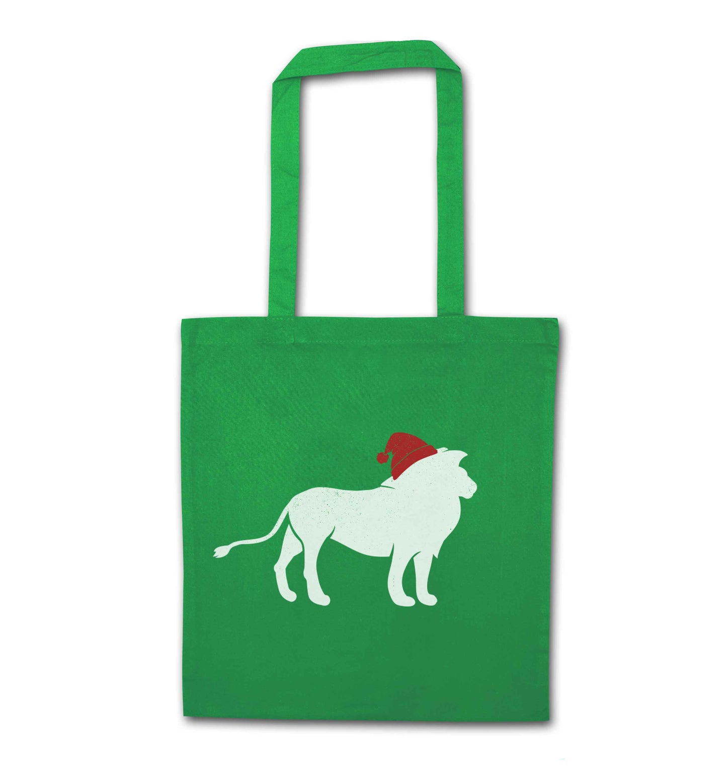 Gold lion santa green tote bag