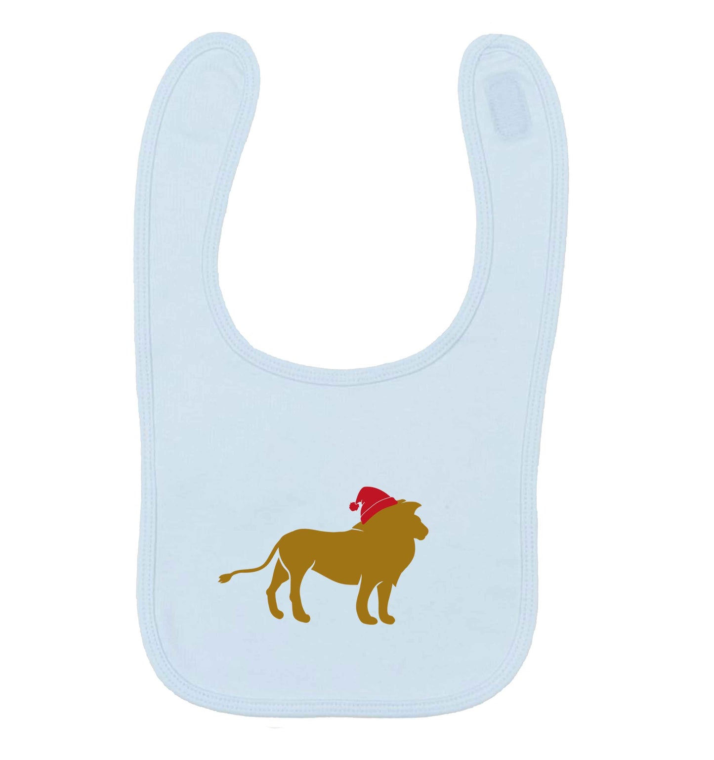 Gold lion santa pale blue baby bib