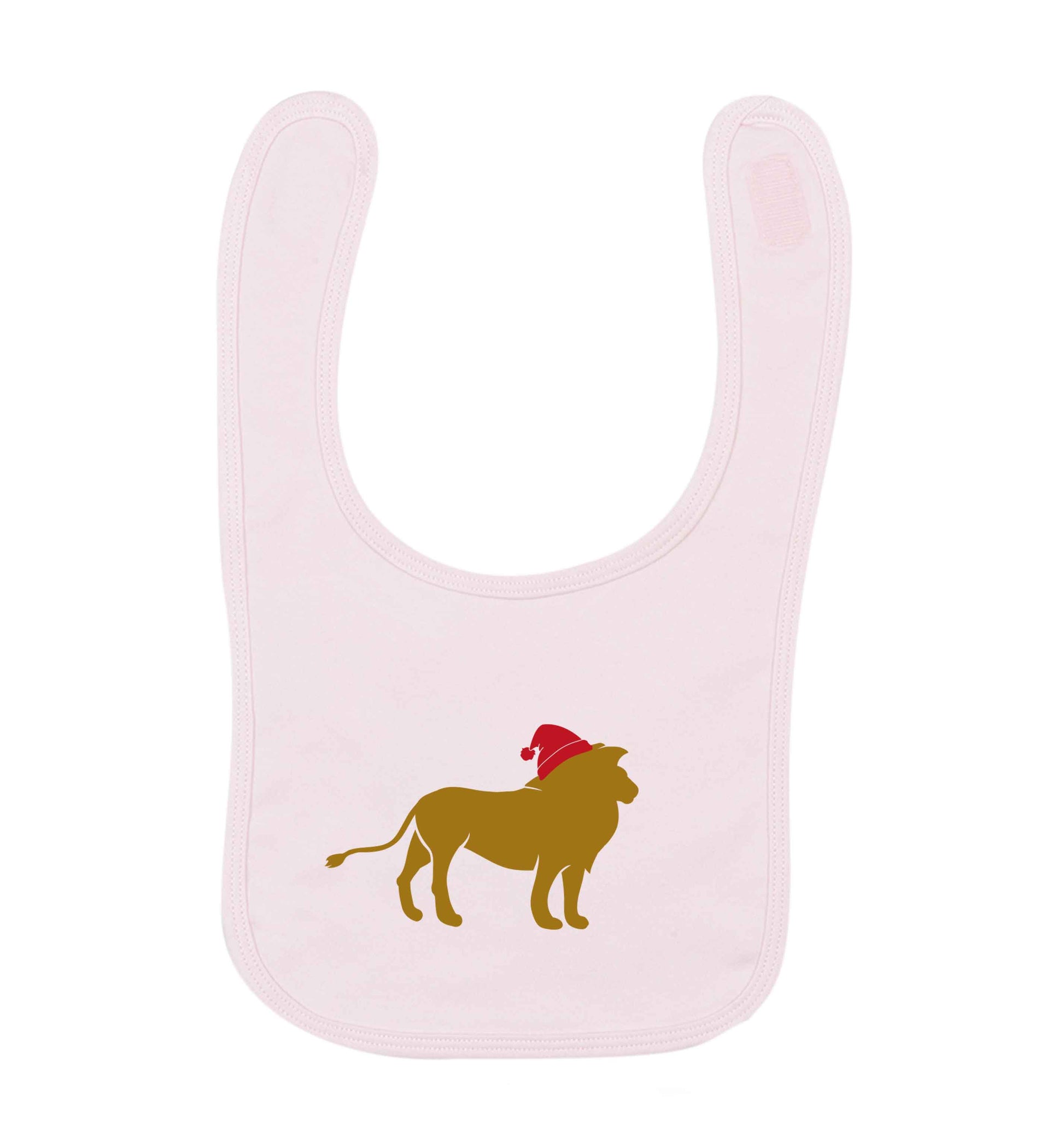 Gold lion santa pale pink baby bib