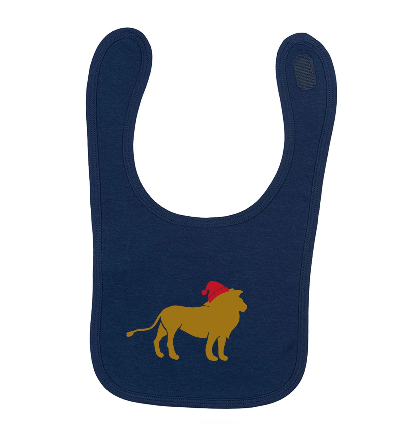 Gold lion santa navy baby bib