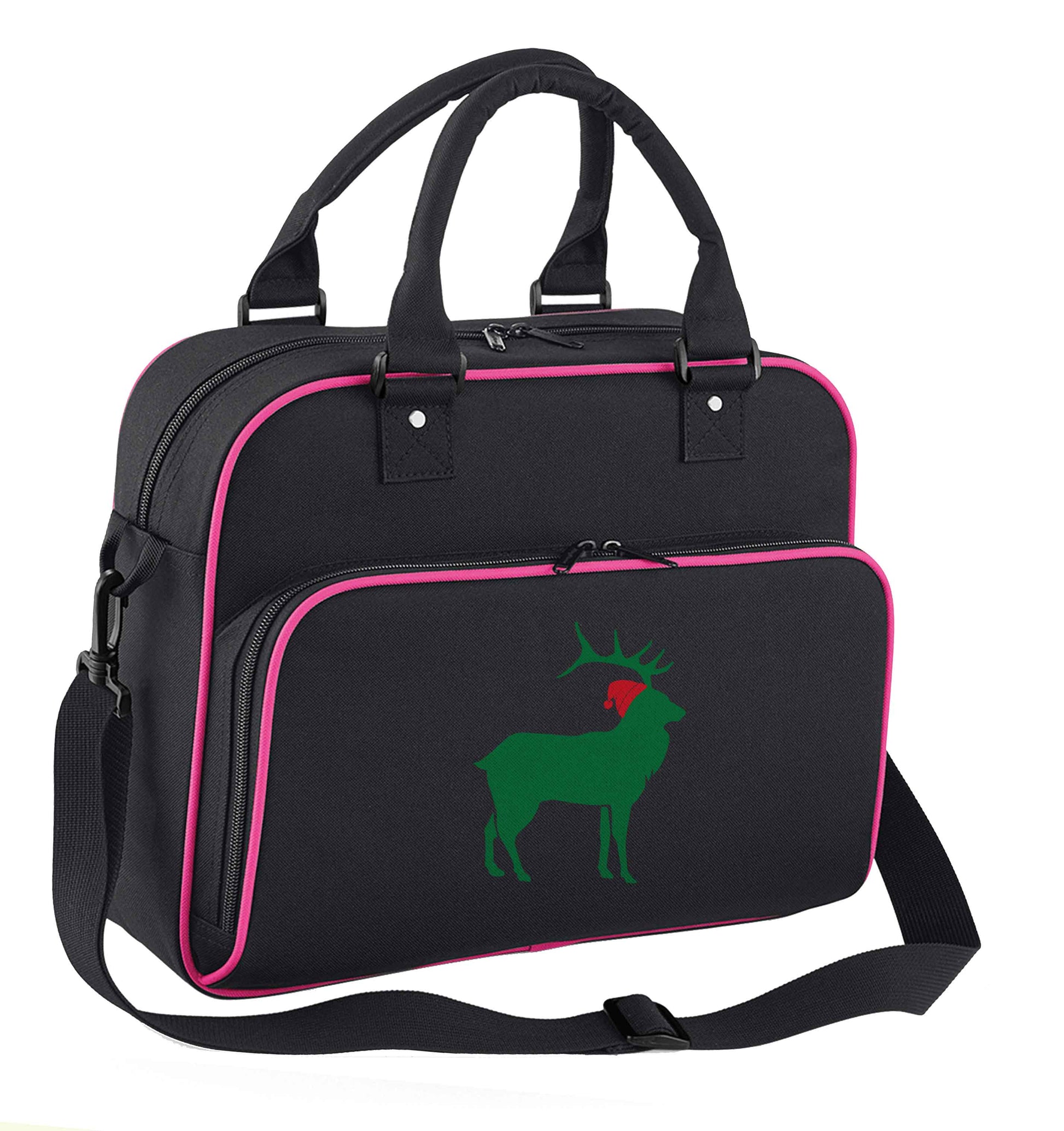 Green stag Santa children's dance bag black with pink detail