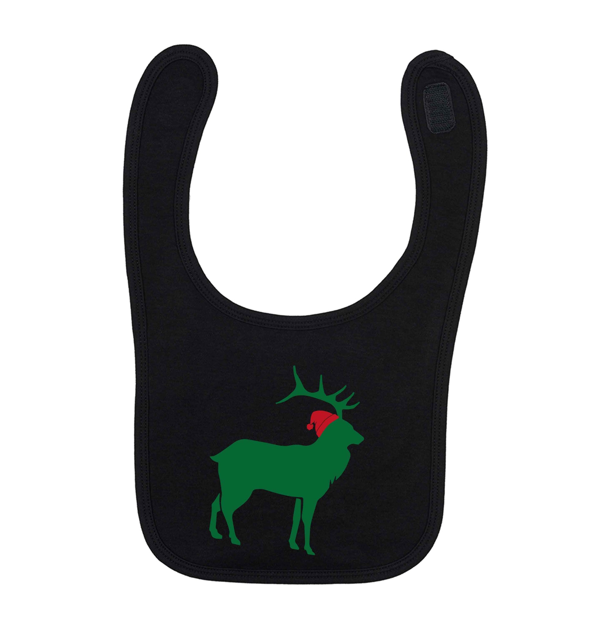 Green stag Santa black baby bib