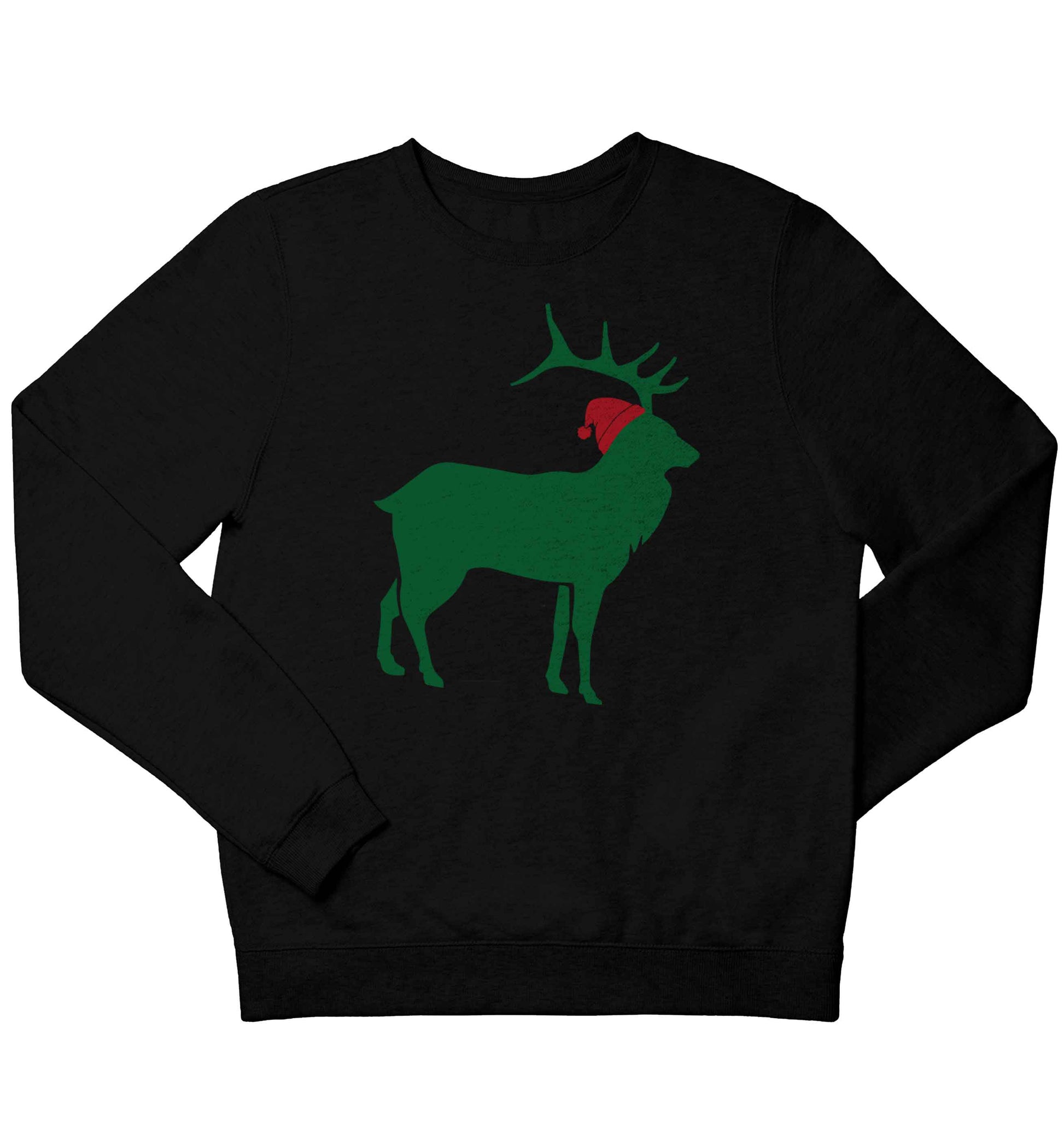 Green stag Santa children's black sweater 12-13 Years