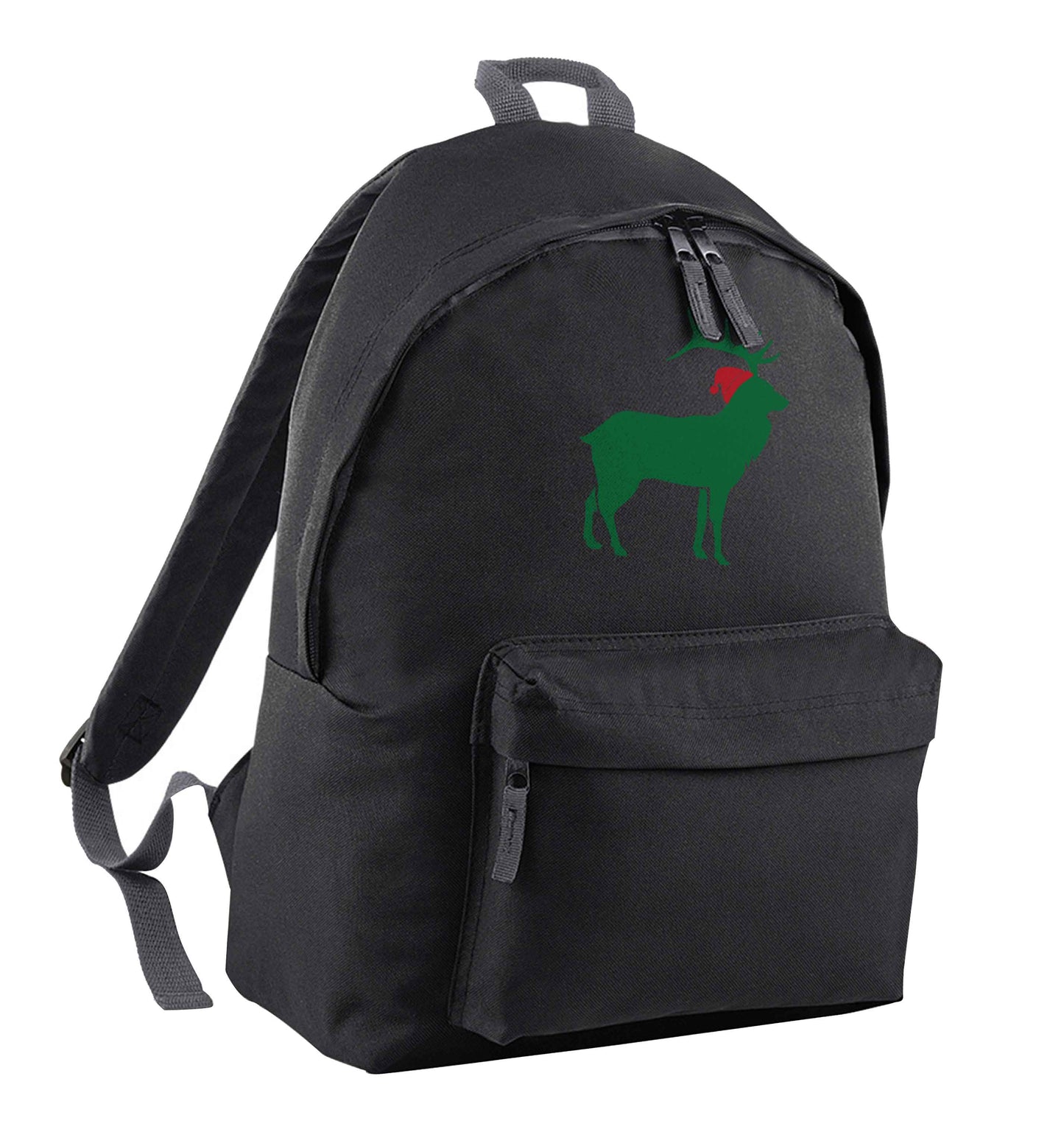 Green stag Santa black children's backpack