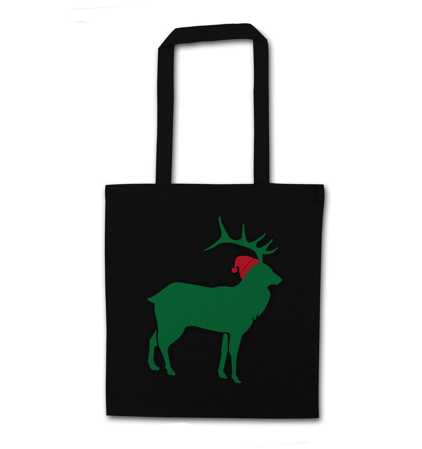 Green stag Santa black tote bag