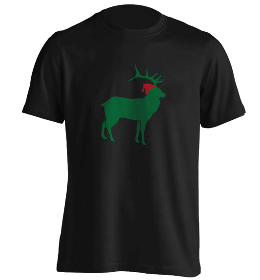 Green stag Santa adults unisex black Tshirt 2XL