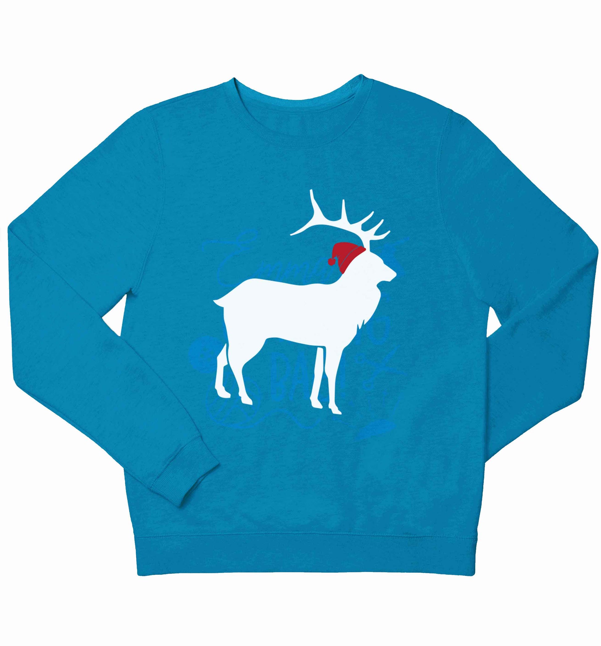 Green stag Santa children's blue sweater 12-13 Years