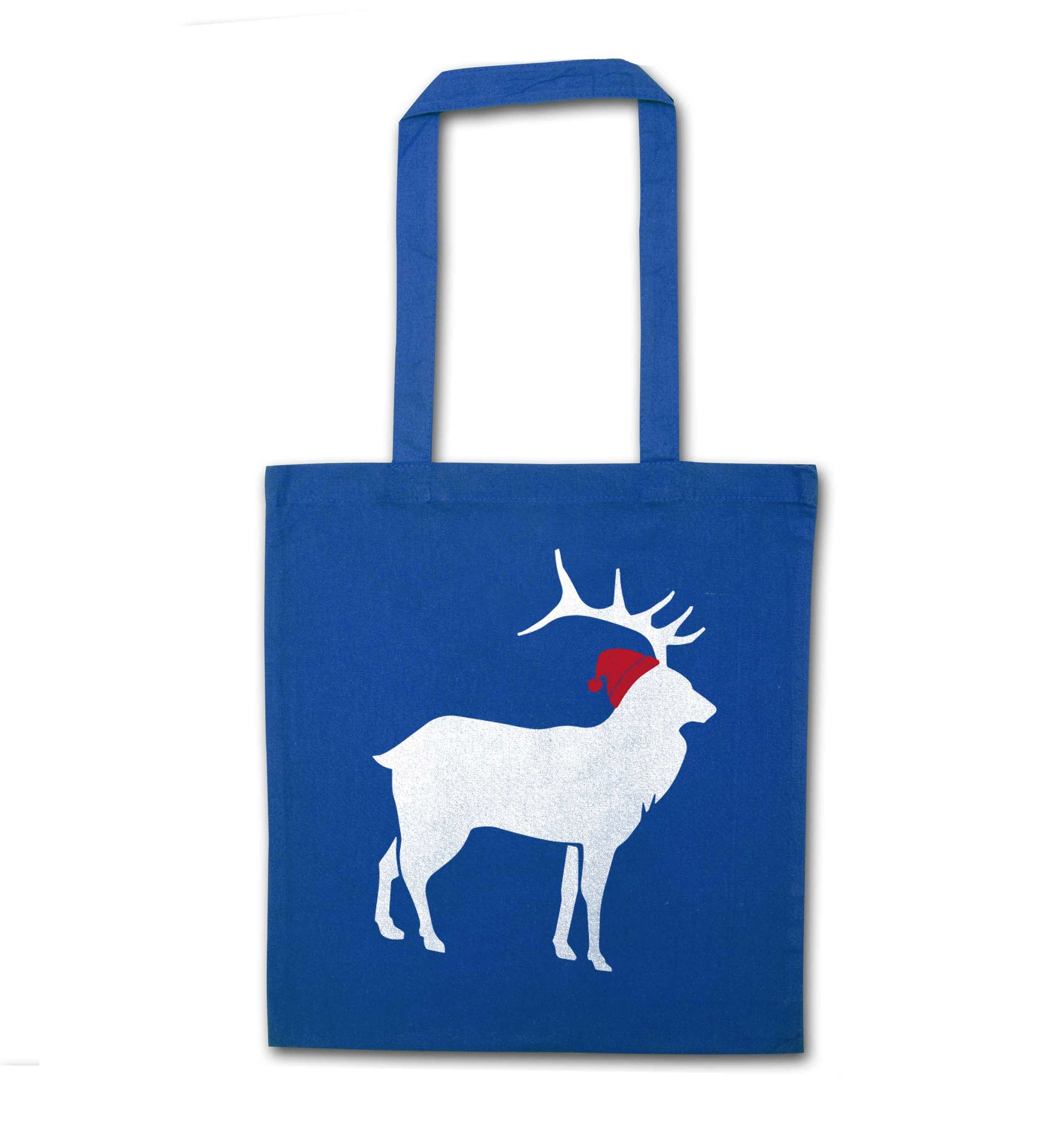 Green stag Santa blue tote bag