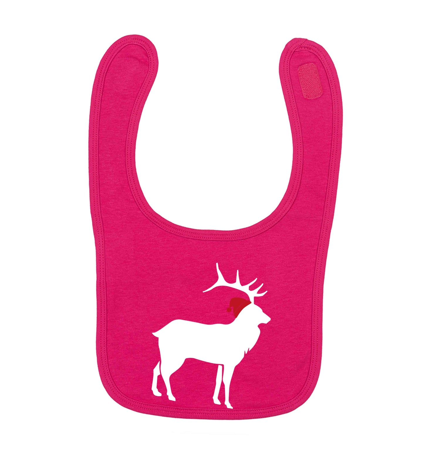 Green stag Santa dark pink baby bib