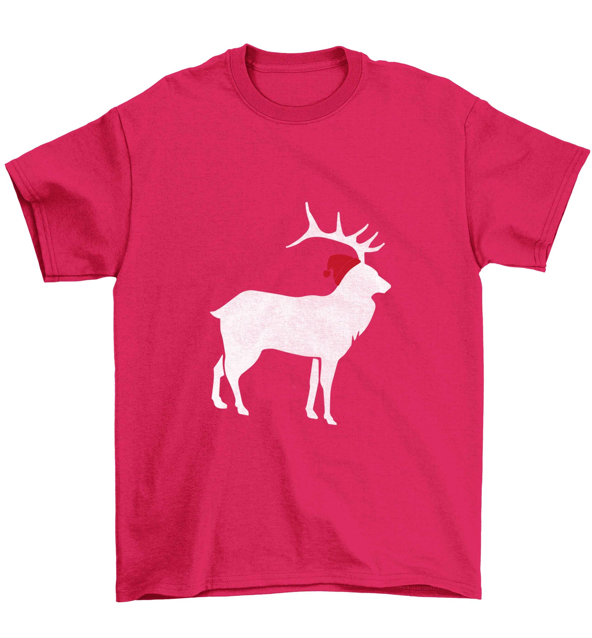Green stag Santa Children's pink Tshirt 12-13 Years