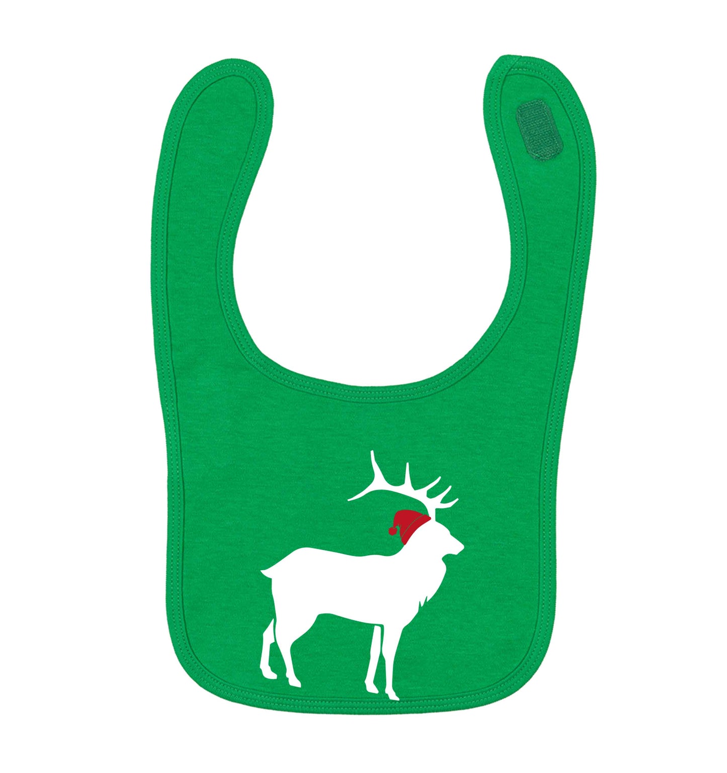 Green stag Santa green baby bib