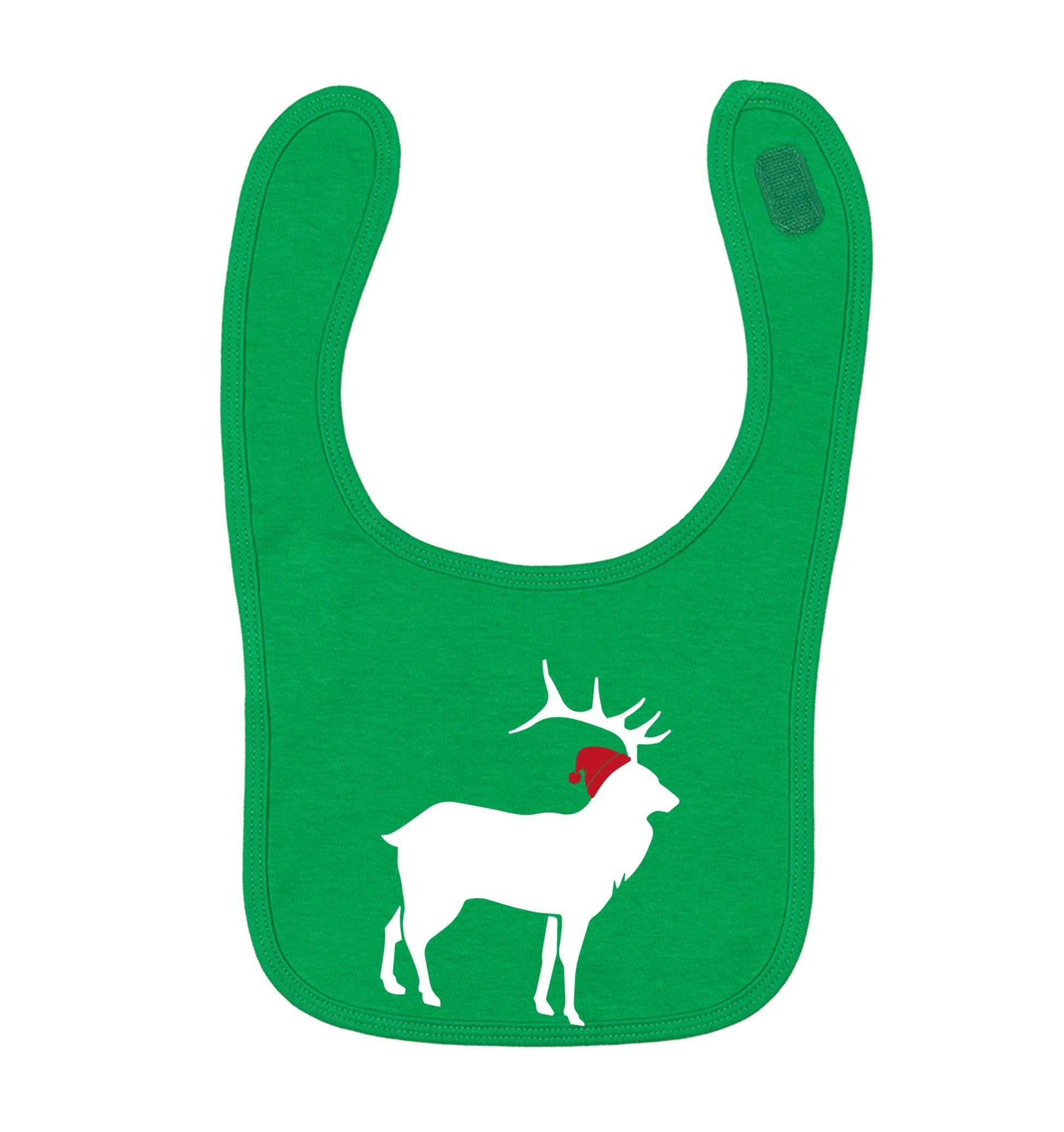 Green stag Santa green baby bib