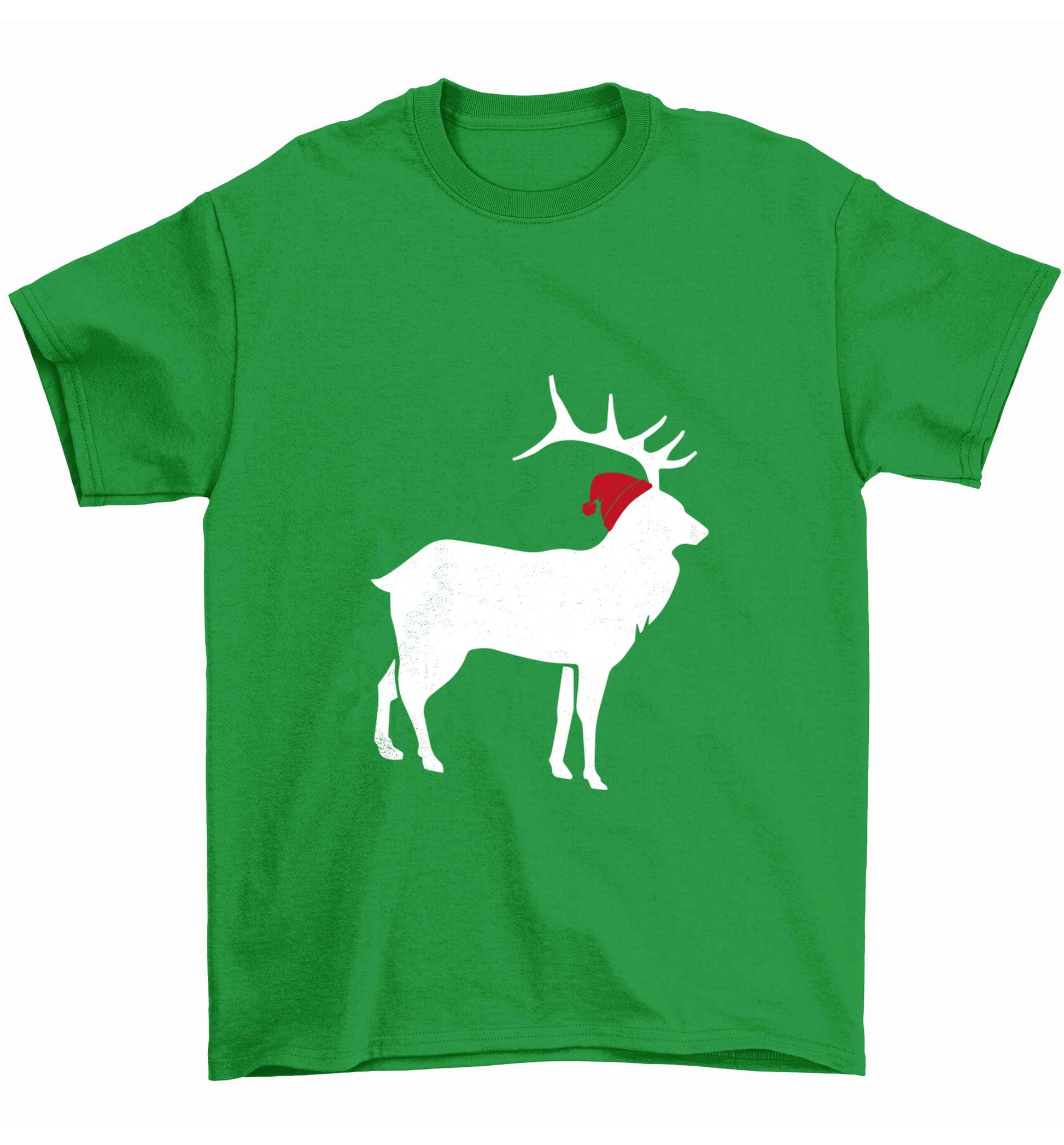 Green stag Santa Children's green Tshirt 12-13 Years