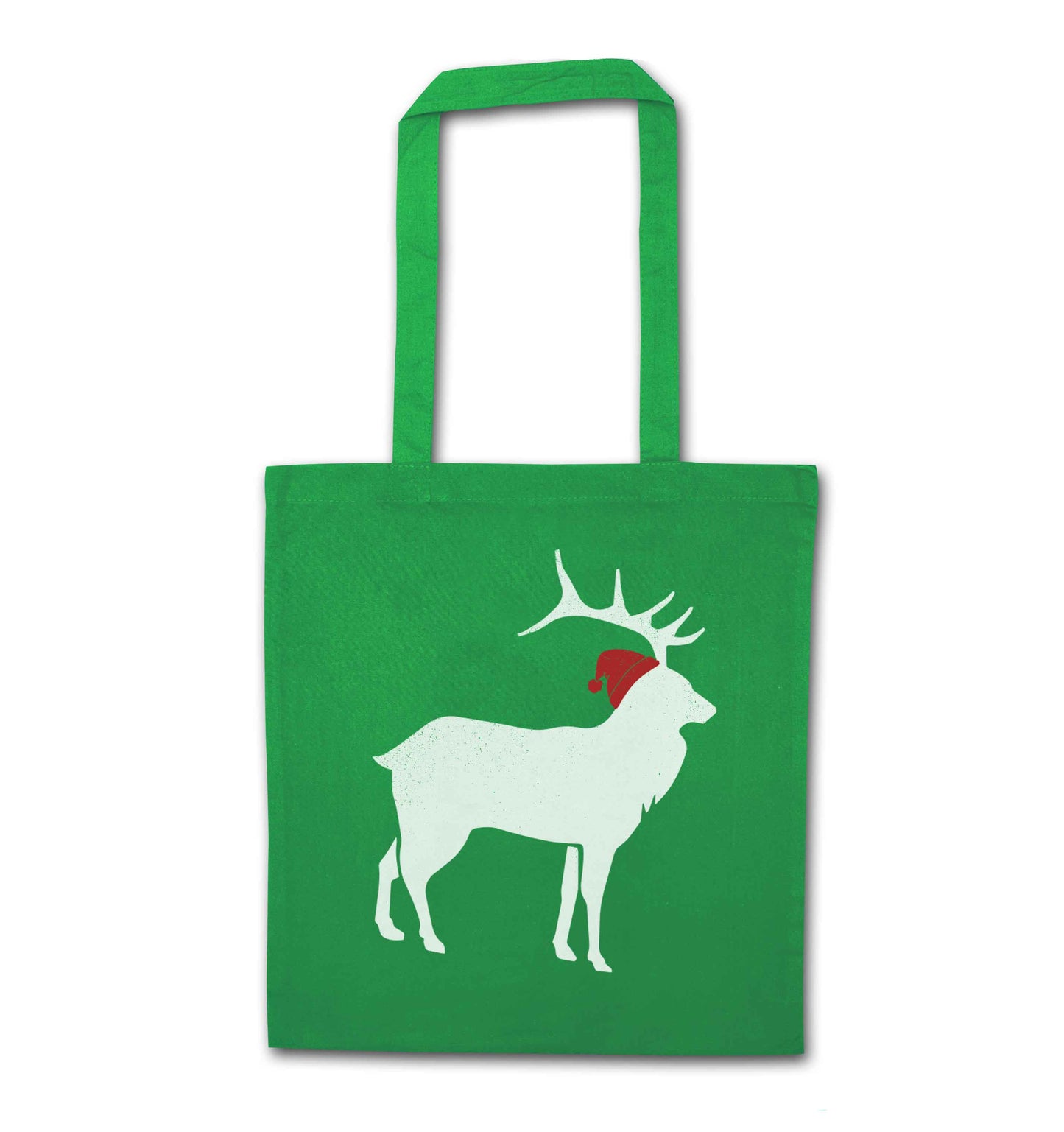 Green stag Santa green tote bag