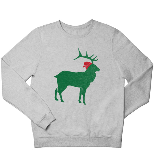 Green stag Santa children's grey sweater 12-13 Years