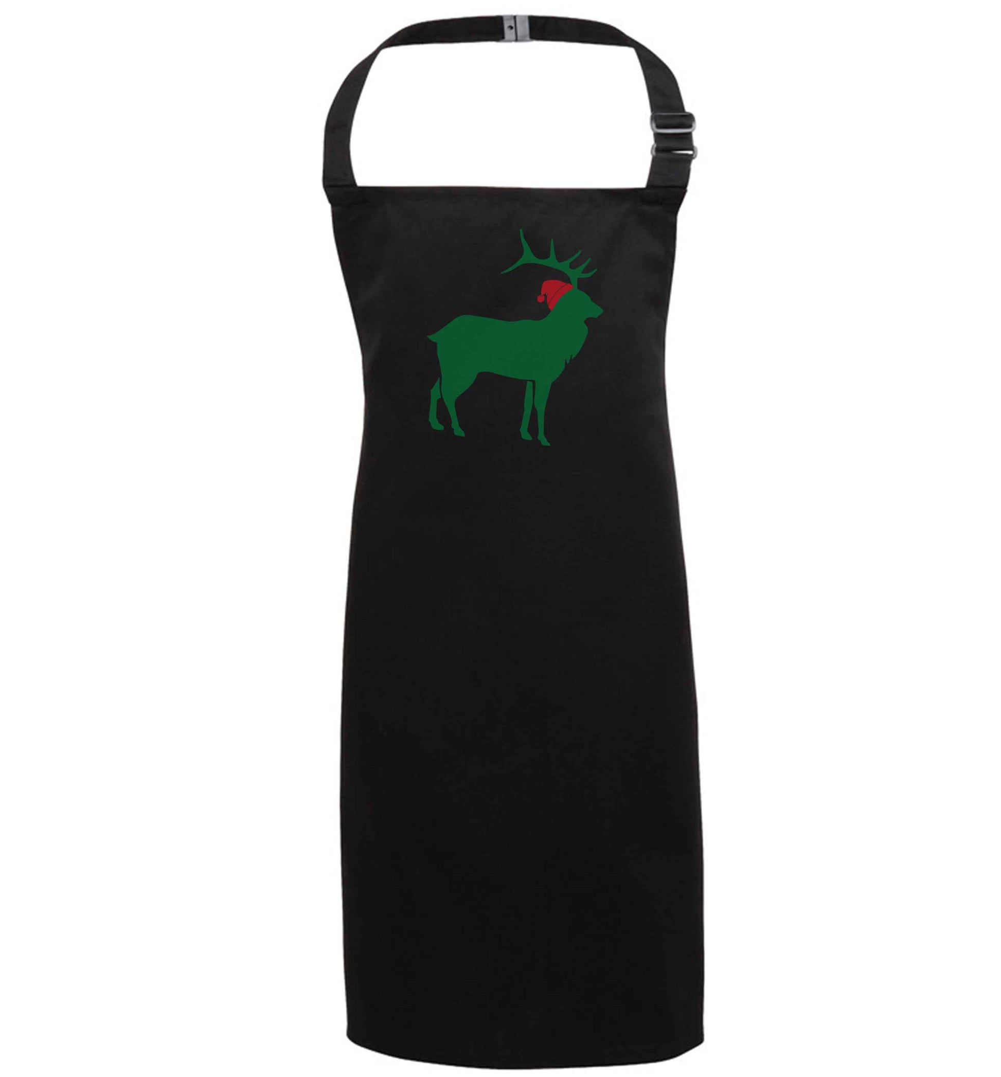 Green stag Santa black apron 7-10 years