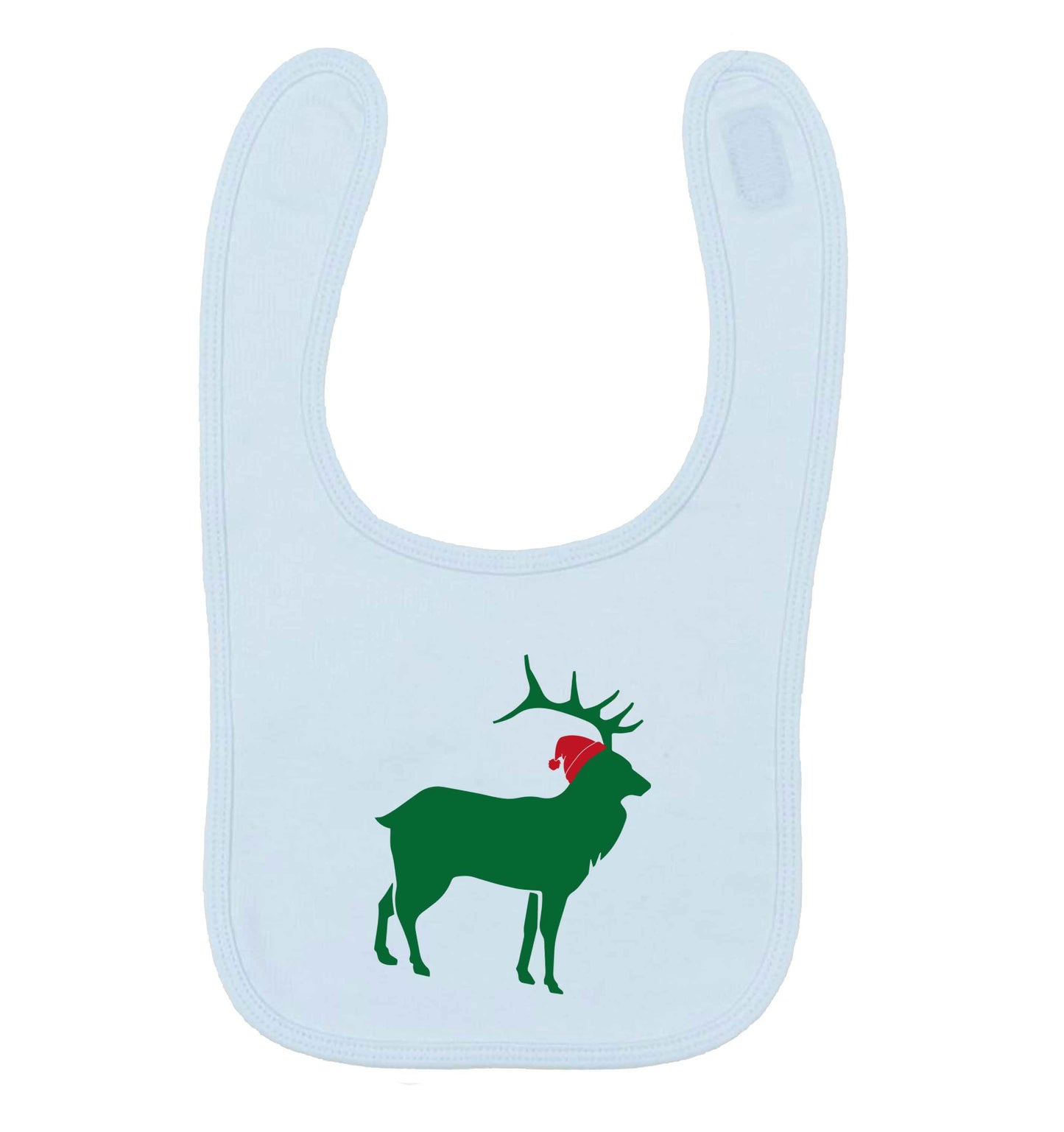 Green stag Santa pale blue baby bib
