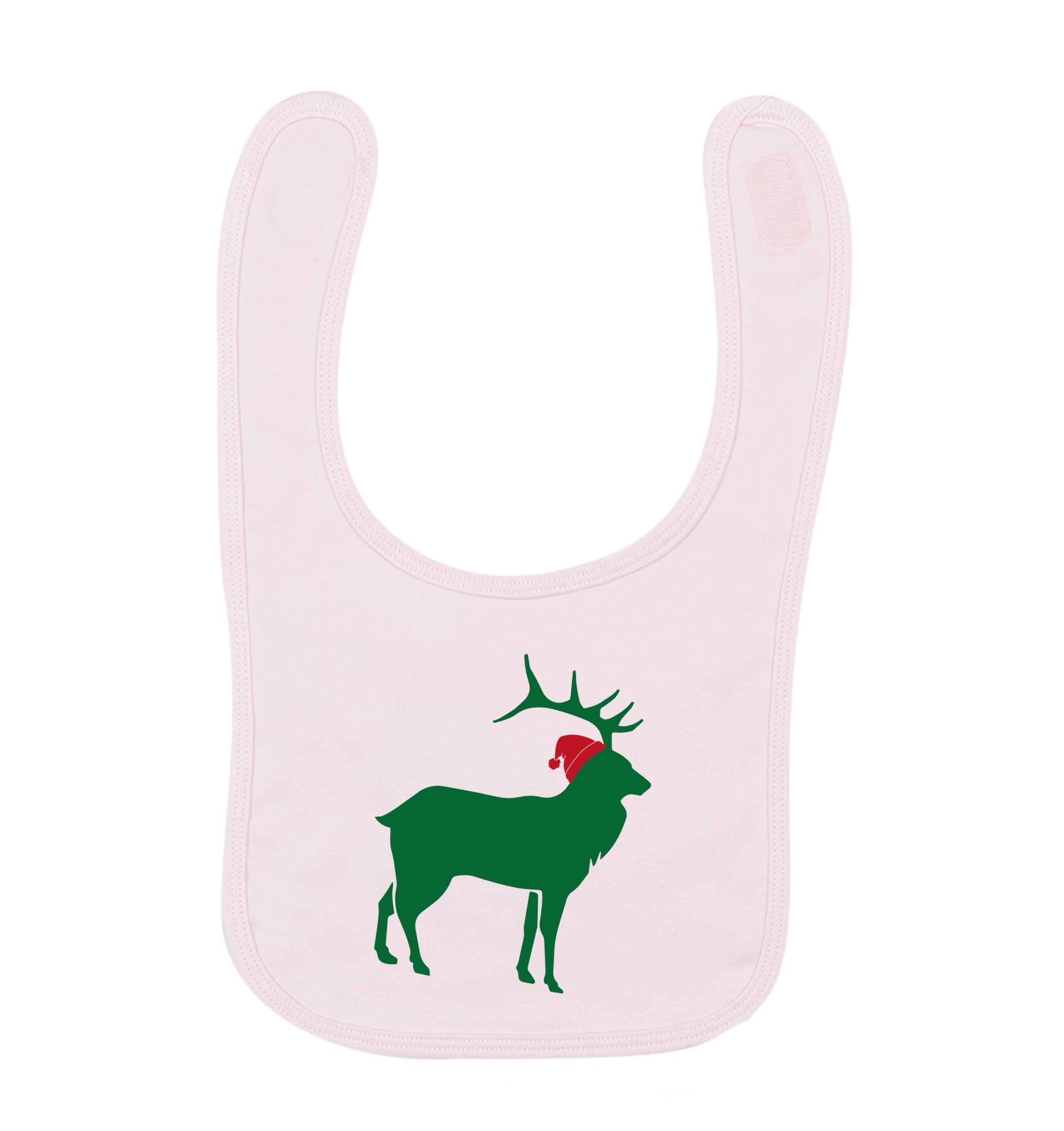 Green stag Santa pale pink baby bib