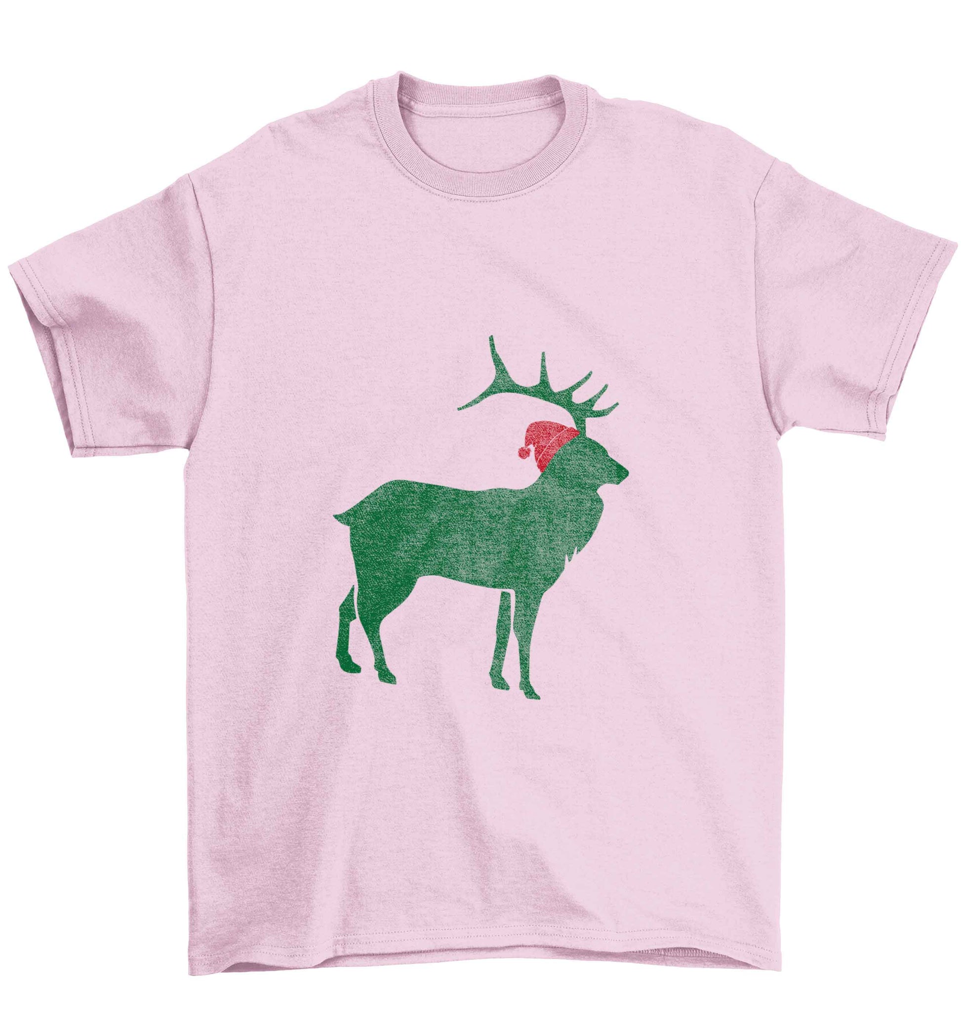 Green stag Santa Children's light pink Tshirt 12-13 Years