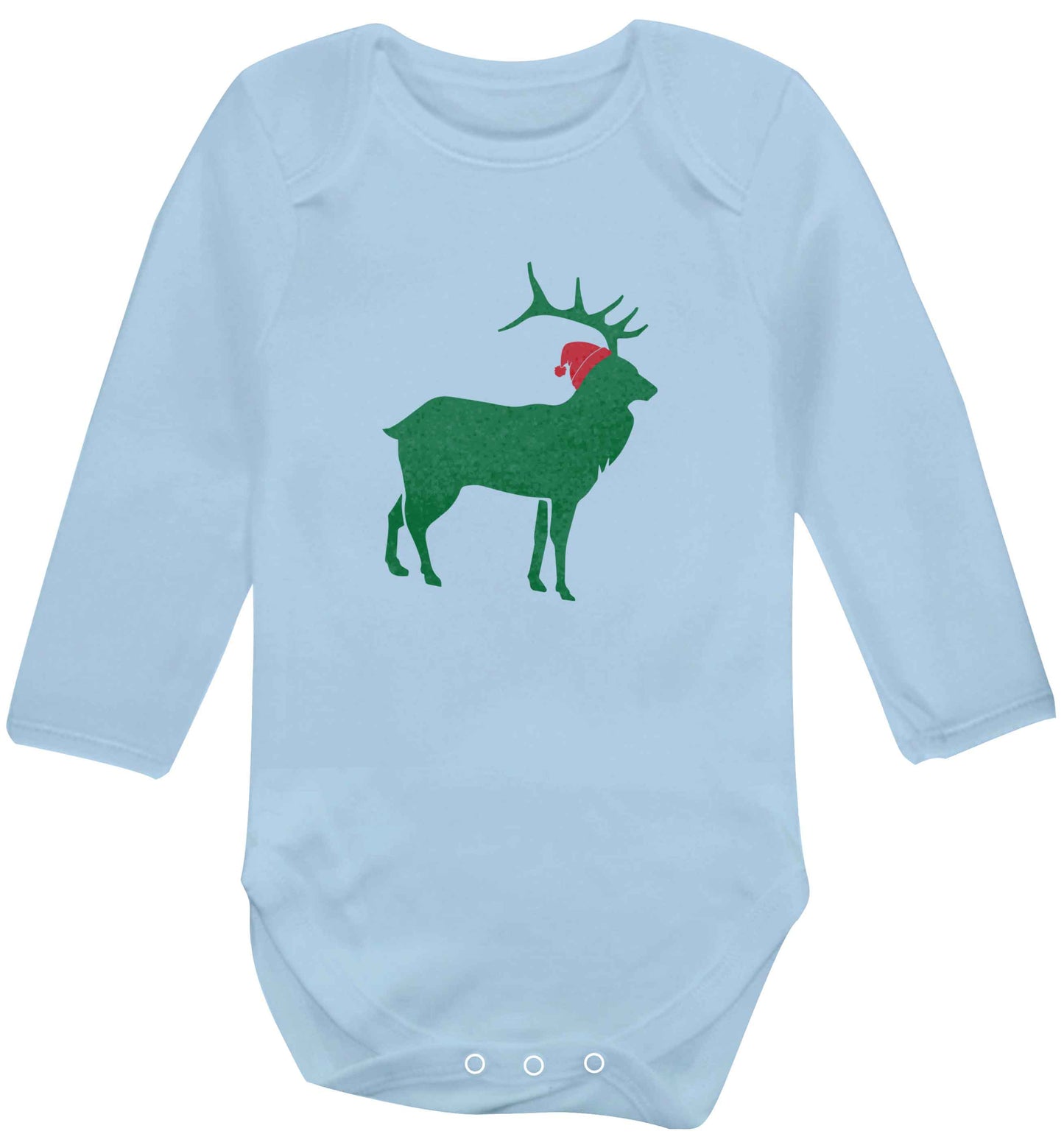 Green stag Santa baby vest long sleeved pale blue 6-12 months