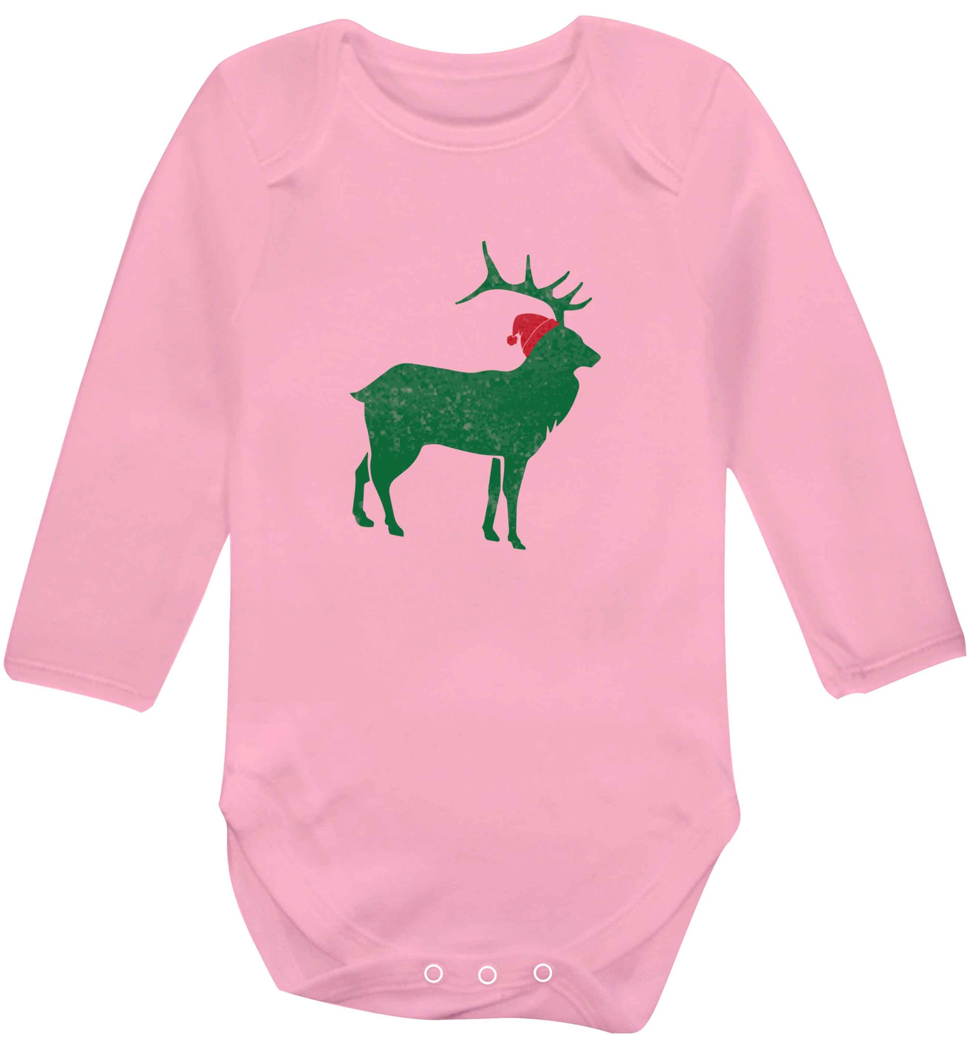 Green stag Santa baby vest long sleeved pale pink 6-12 months