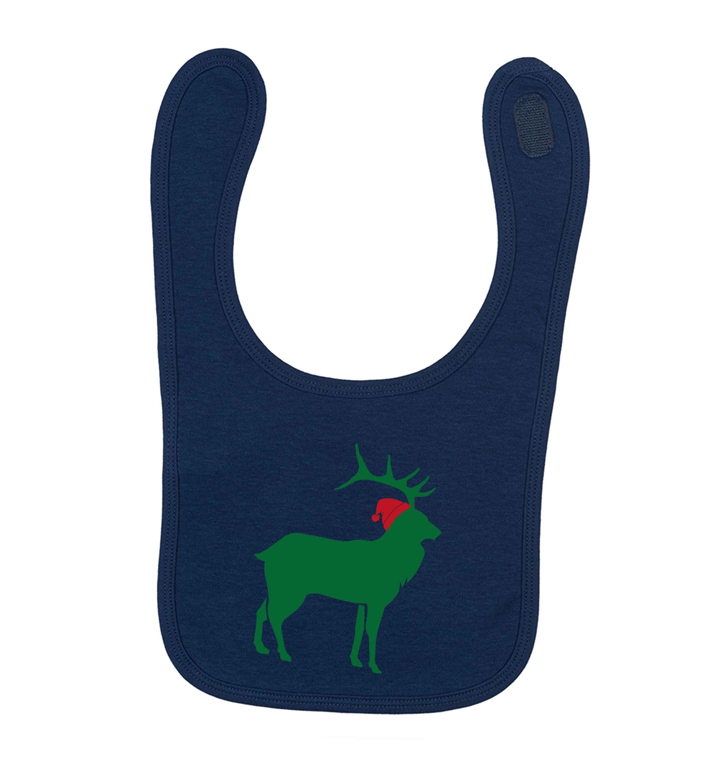 Green stag Santa navy baby bib