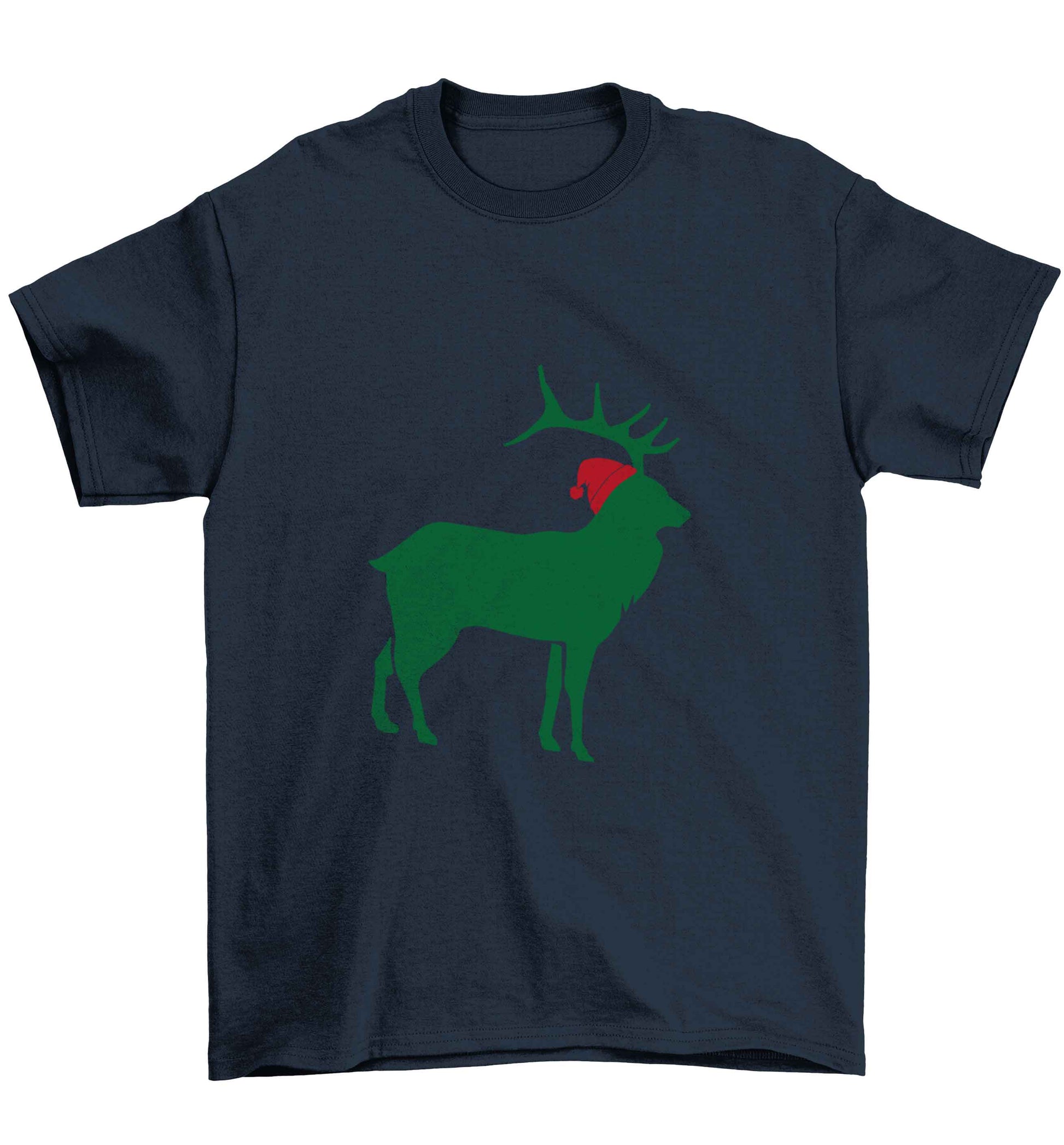 Green stag Santa Children's navy Tshirt 12-13 Years