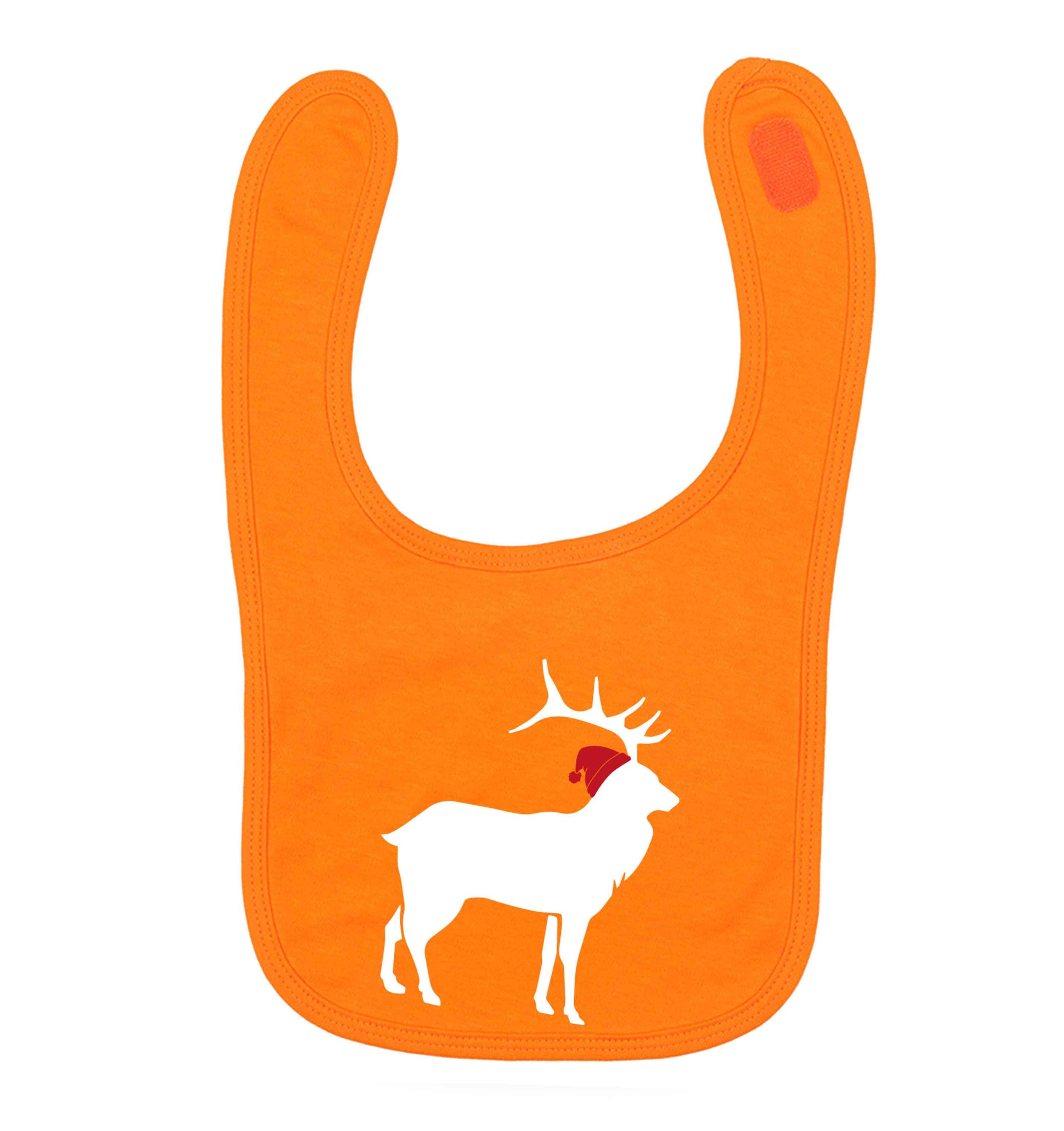 Green stag Santa orange baby bib
