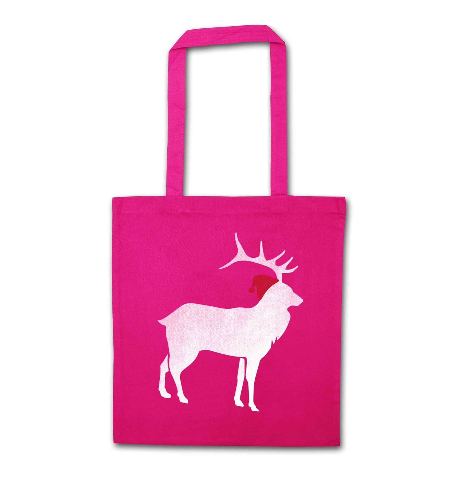 Green stag Santa pink tote bag