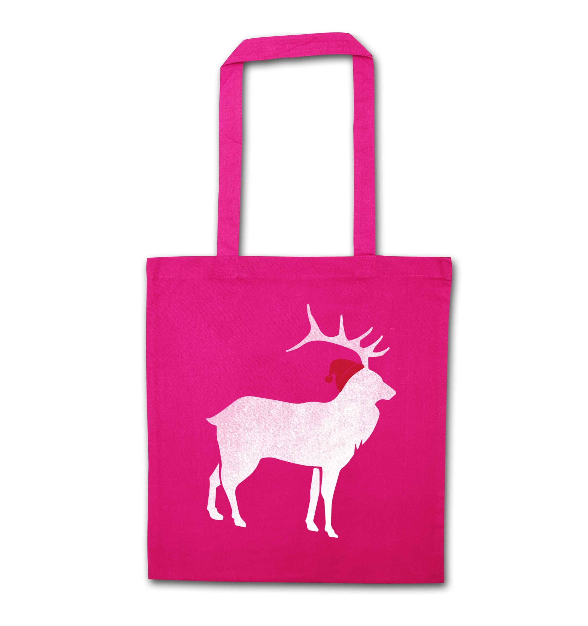 Green stag Santa pink tote bag