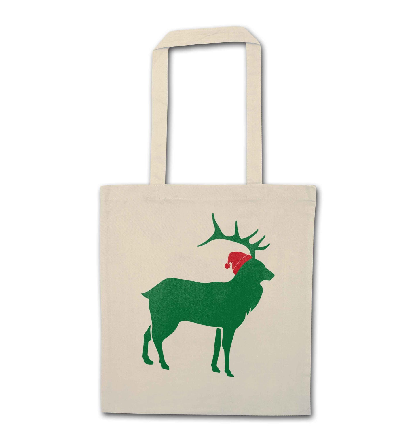 Green stag Santa natural tote bag