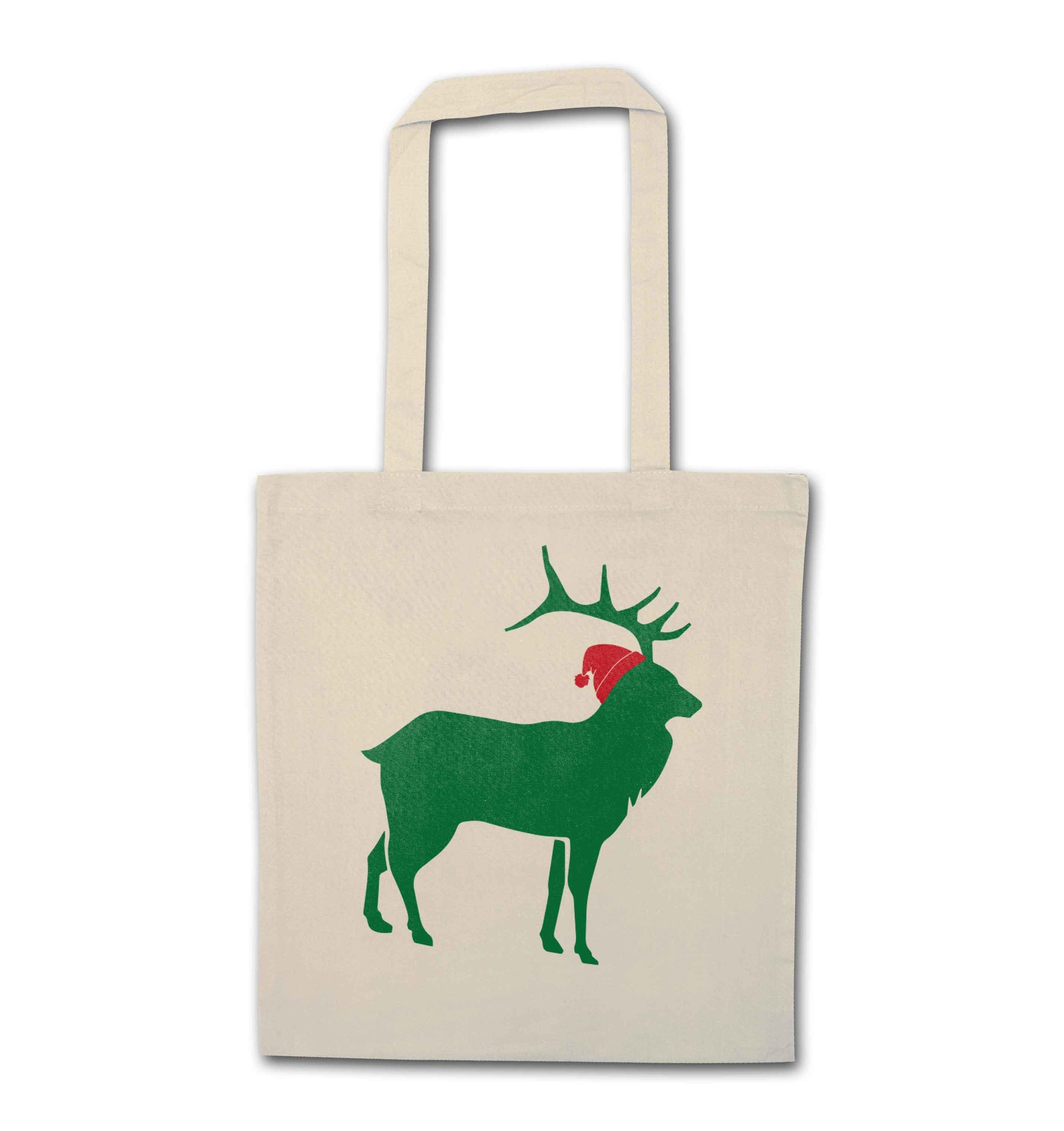Green stag Santa natural tote bag