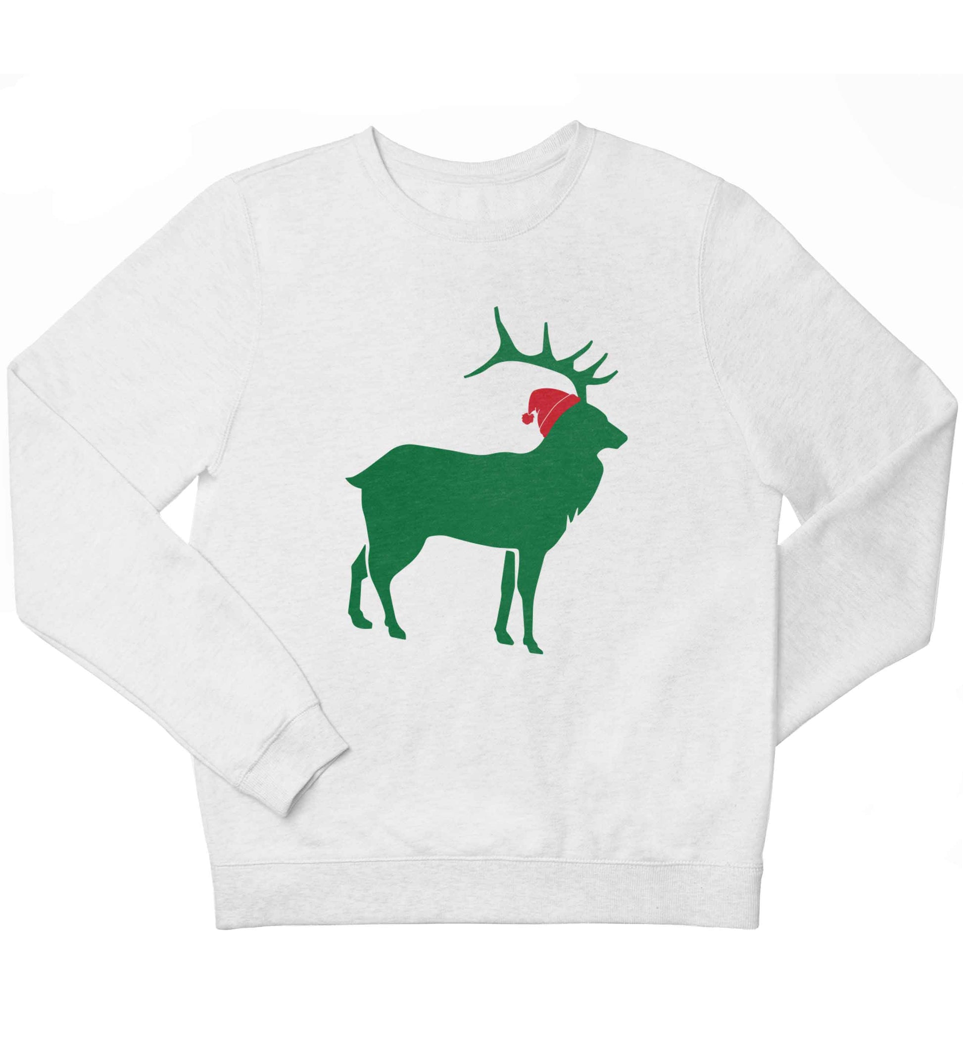 Green stag Santa children's white sweater 12-13 Years