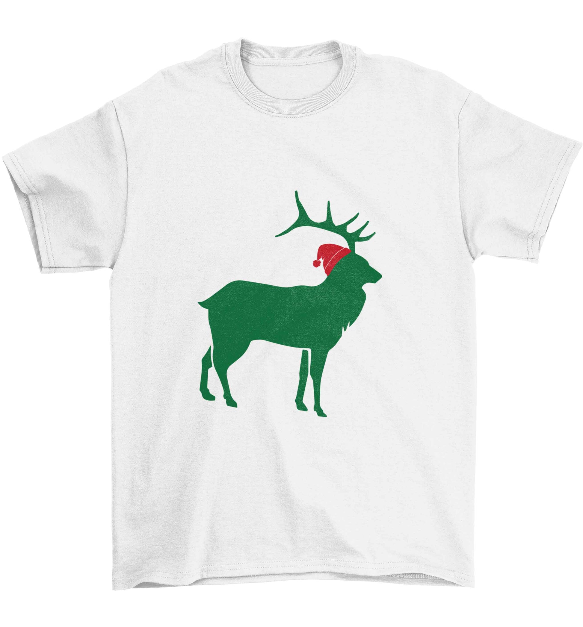 Green stag Santa Children's white Tshirt 12-13 Years