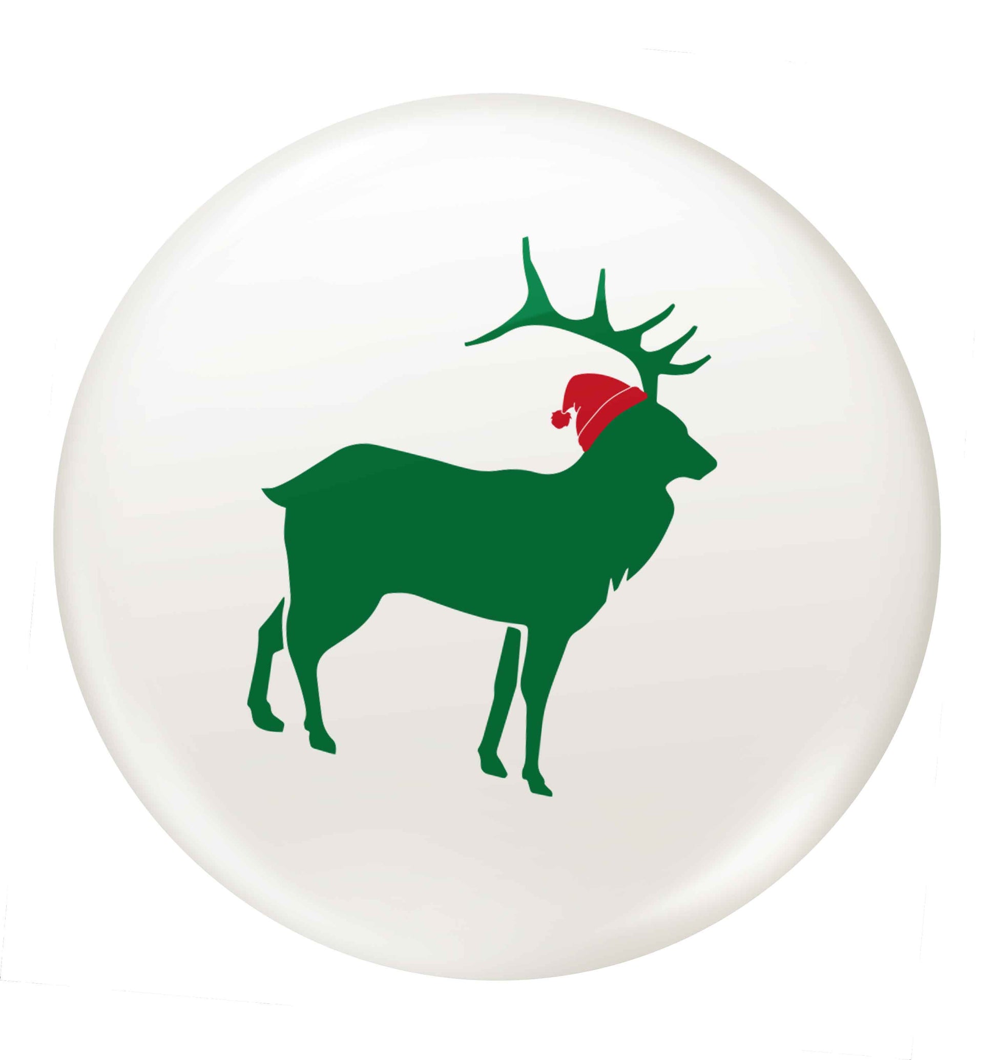 Green stag Santa small 25mm Pin badge