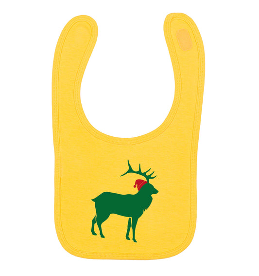 Green stag Santa yellow baby bib
