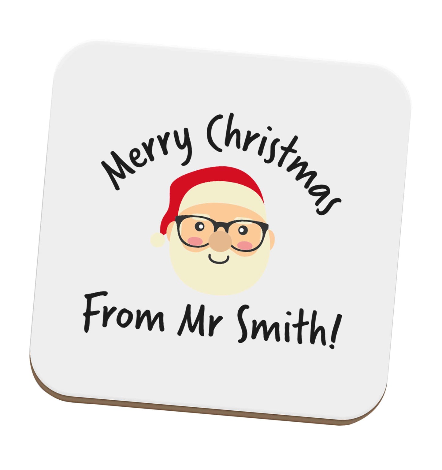 Personalised teacher merry Christmas from Mr set of four coasters