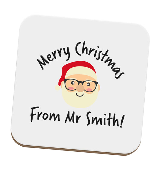Personalised teacher merry Christmas from Mr set of four coasters