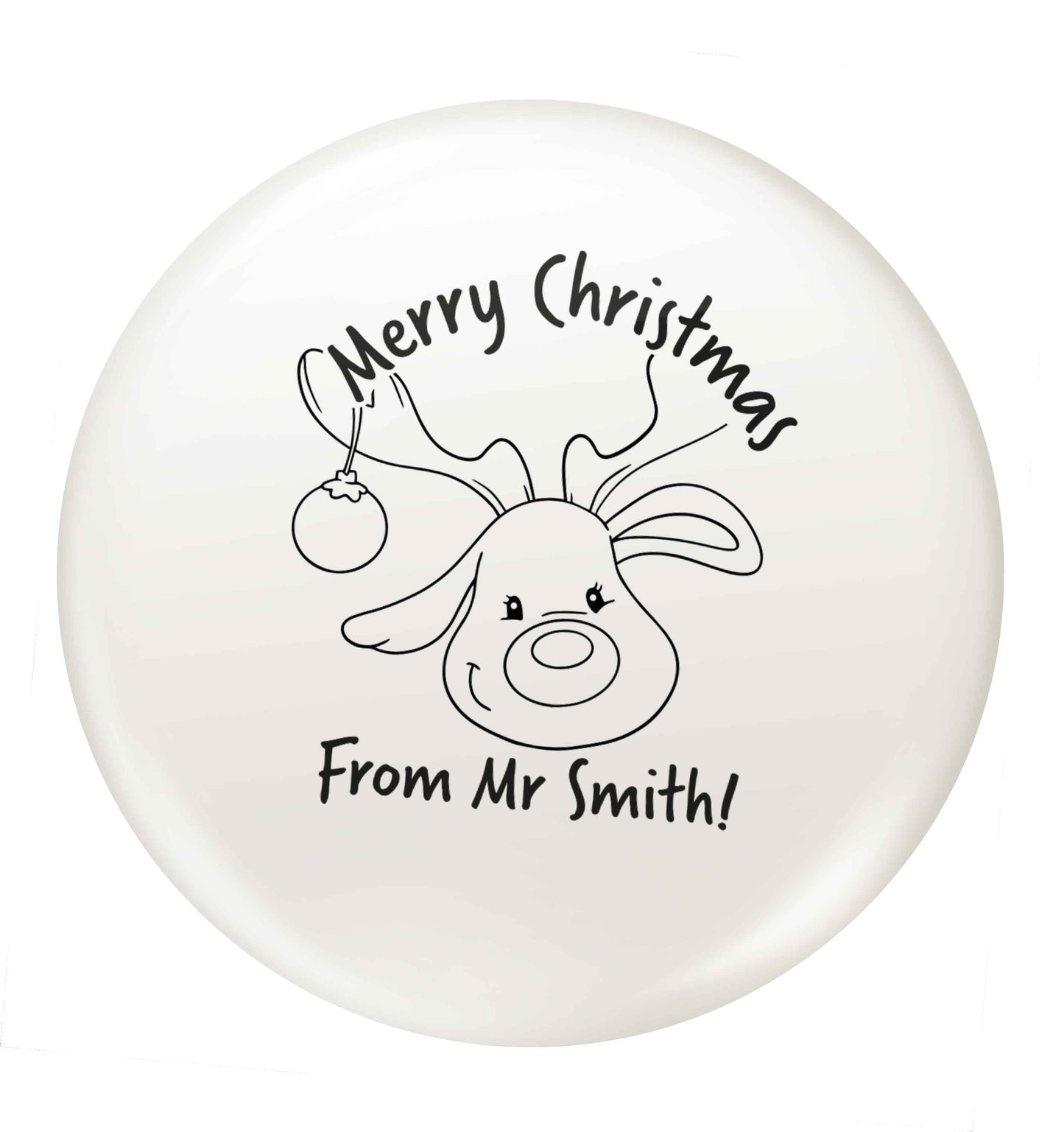 Personalised reindeer teacher merry Christmas from Mr small 25mm Pin badge