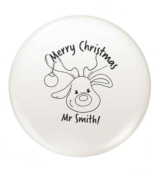 Personalised reindeer teacher merry Christmas small 25mm Pin badge