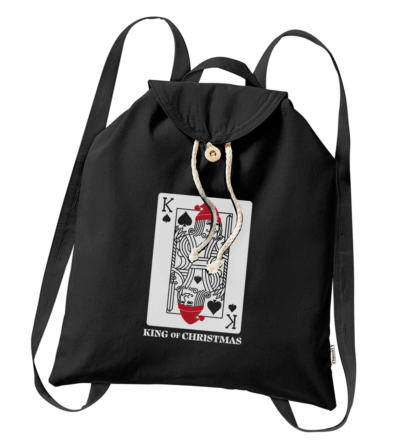 King of christmas organic cotton backpack tote with wooden buttons in black